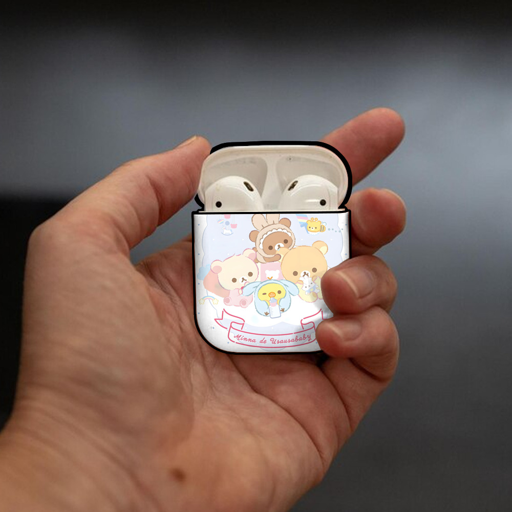 リラックマ リラックマ キイロイトリ Rilakkuma Korilakkuma Kiiroitori AirPods 第2世代保護ケース ハードシェル ブラック 耐衝撃・防指紋・カラビナ付き