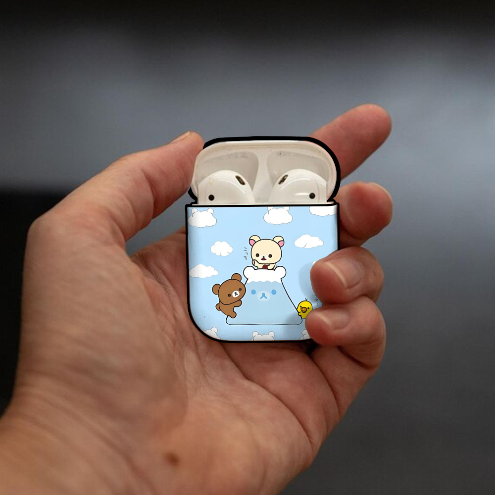 リラックマ リラックマ キイロイトリ Rilakkuma Korilakkuma Kiiroitori AirPods 第2世代保護ケース ハードシェル ブラック 耐衝撃・防指紋・カラビナ付き