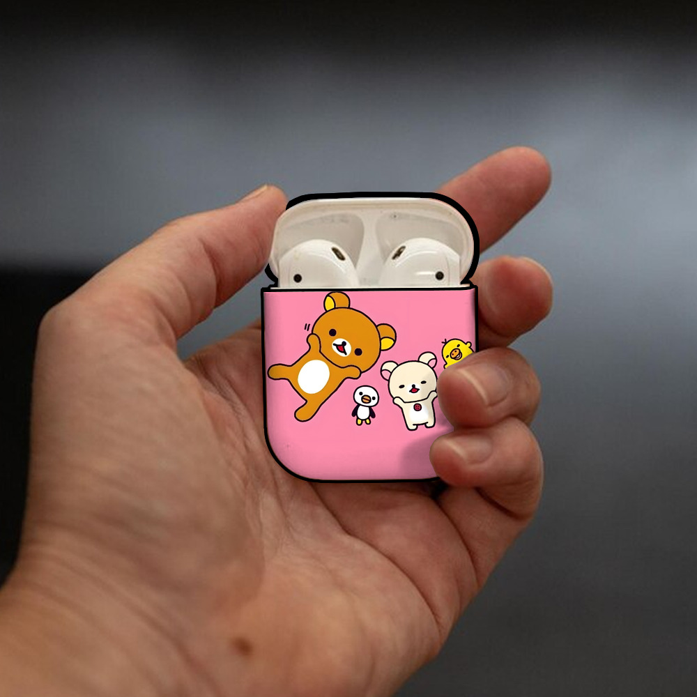 リラックマ リラックマ キイロイトリ Rilakkuma Korilakkuma Kiiroitori AirPods 第2世代保護ケース ハードシェル ブラック 耐衝撃・防指紋・カラビナ付き