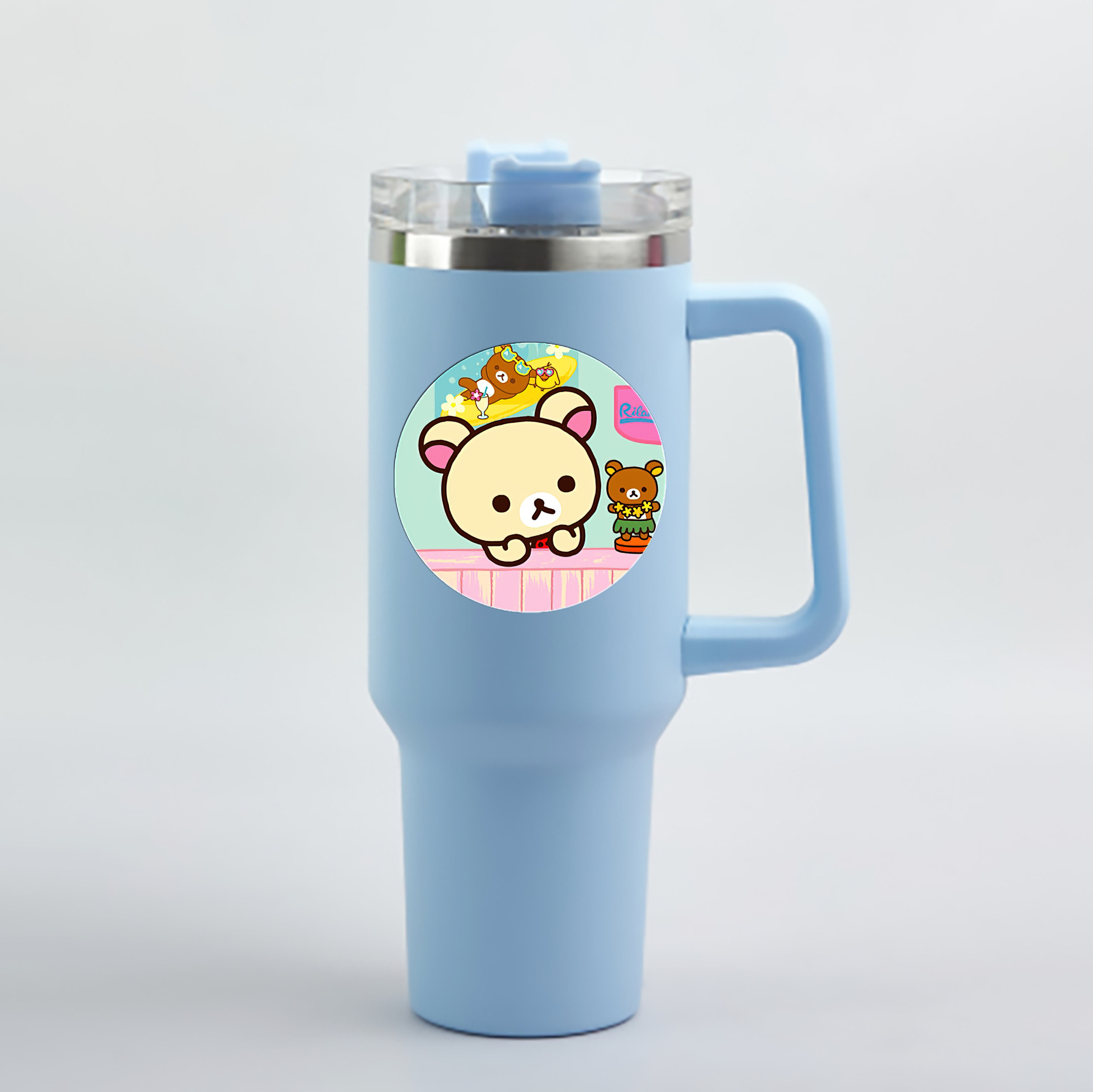 （画像用） リラックマ リラックマ キイロイトリ Rilakkuma Korilakkuma Kiiroitori 1200mL車用タンブラー - クリスタルステッカー（プラスチックストロー付き）