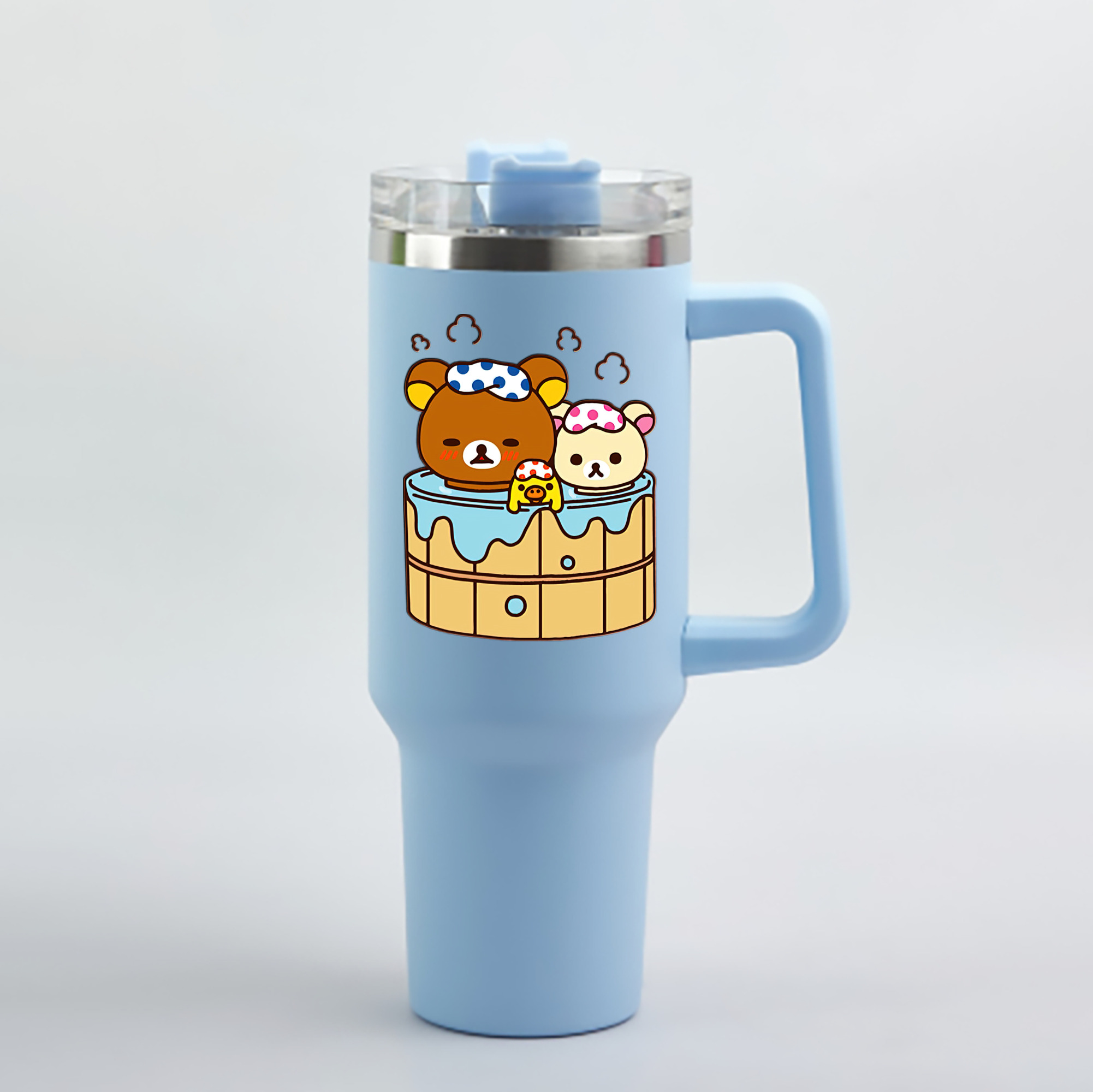 （画像用） リラックマ リラックマ キイロイトリ Rilakkuma Korilakkuma Kiiroitori 1200mL車用タンブラー - クリスタルステッカー（プラスチックストロー付き）