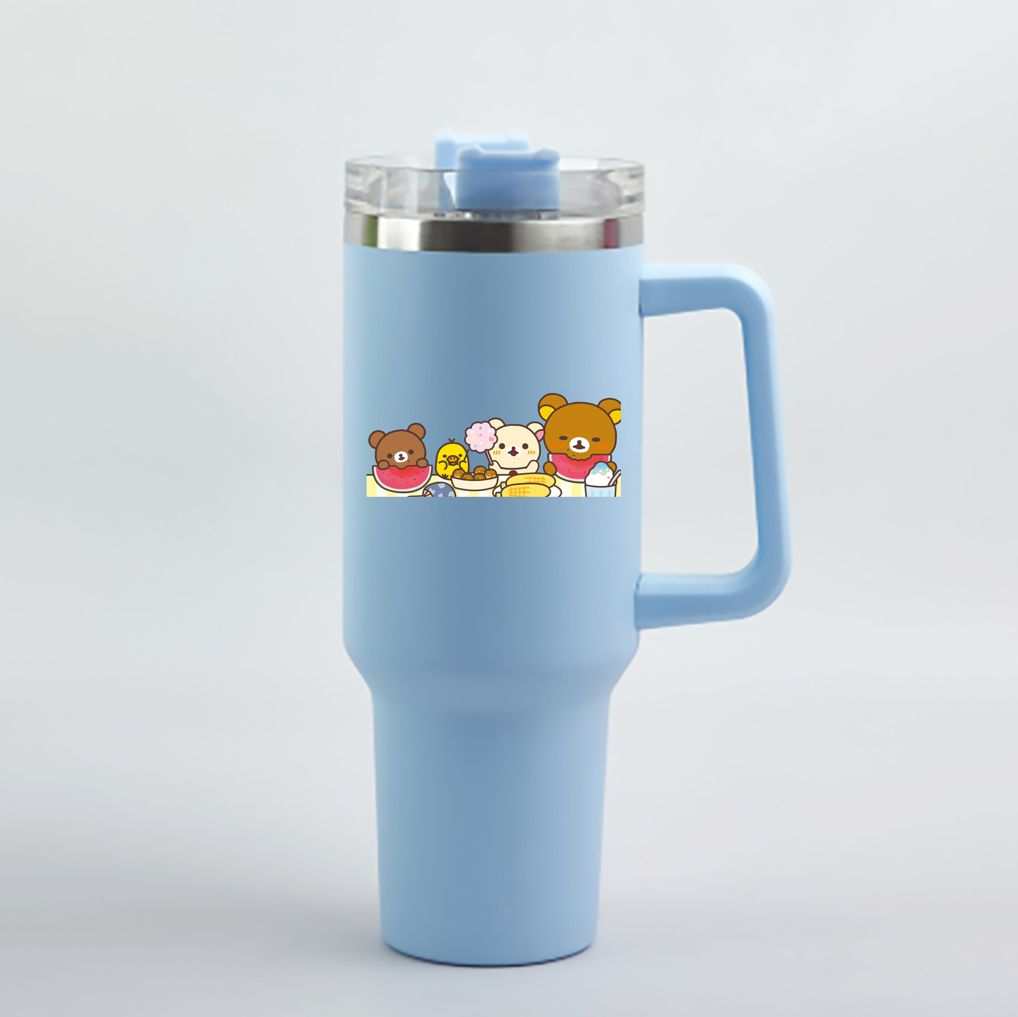 （画像用） リラックマ リラックマ キイロイトリ Rilakkuma Korilakkuma Kiiroitori 1200mL車用タンブラー - クリスタルステッカー（プラスチックストロー付き）
