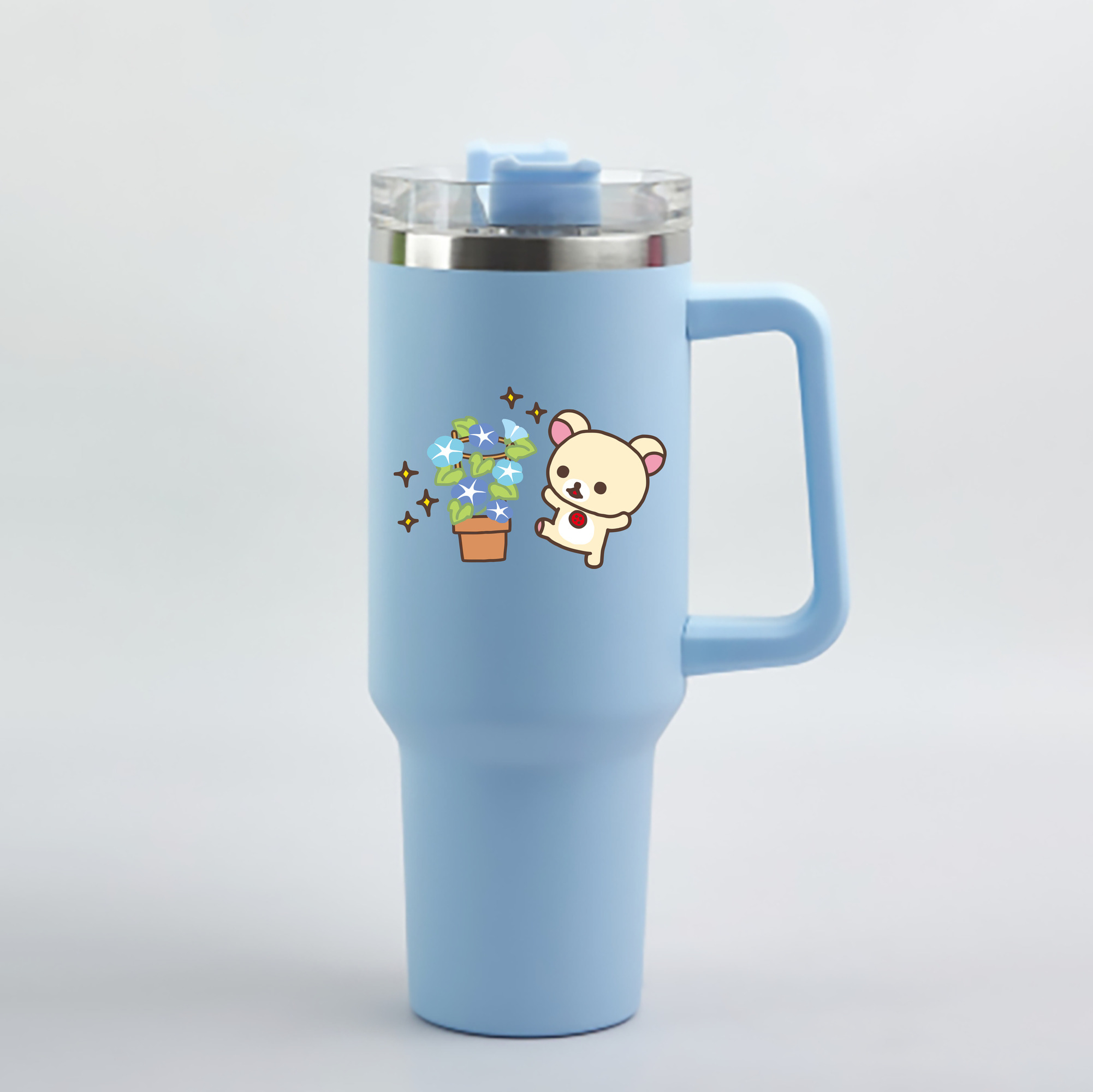 リラックマ リラックマ キイロイトリ Rilakkuma Korilakkuma Kiiroitori 1200mL車用タンブラー - クリスタルステッカー（プラスチックストロー付き）