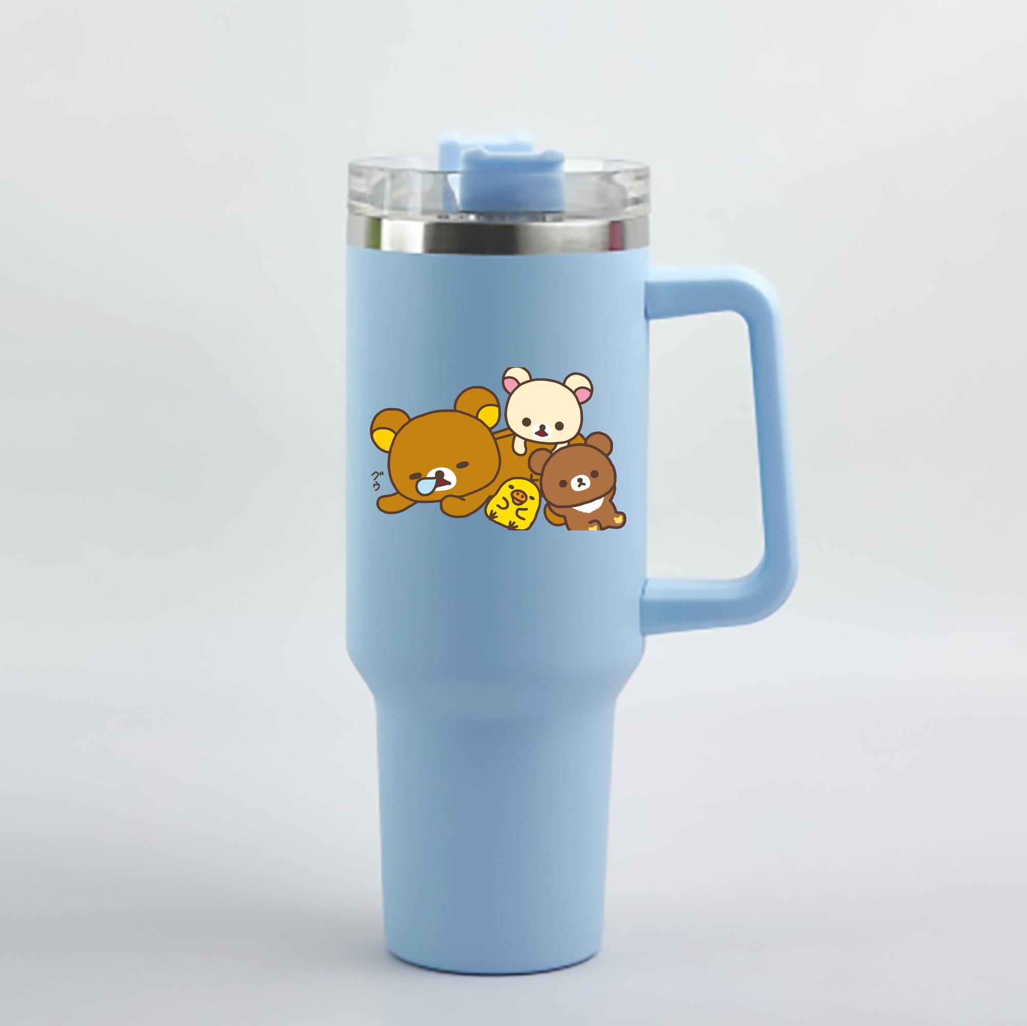 （画像用） リラックマ リラックマ キイロイトリ Rilakkuma Korilakkuma Kiiroitori 1200mL車用タンブラー - クリスタルステッカー（プラスチックストロー付き）