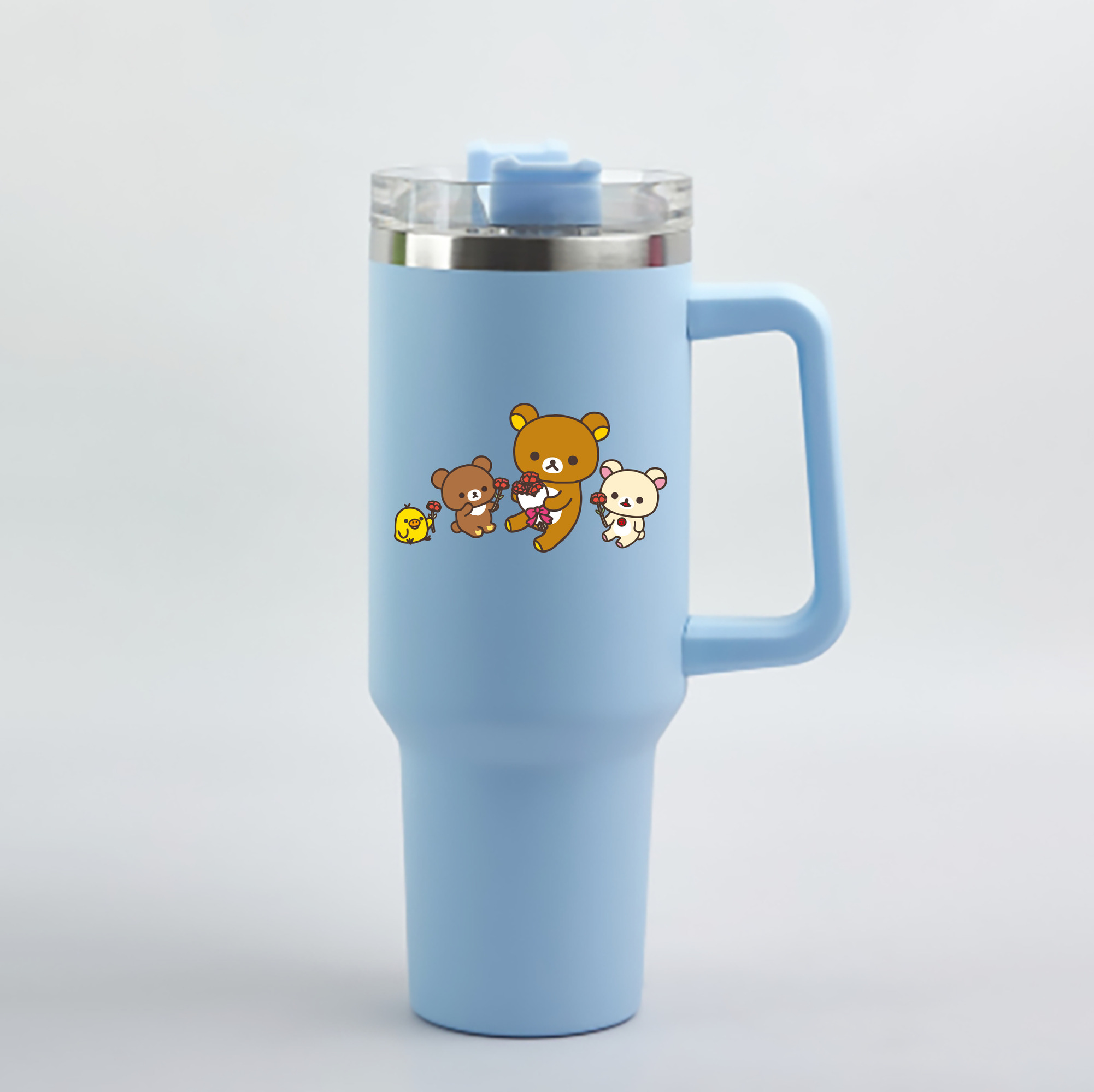 （画像用） リラックマ リラックマ キイロイトリ Rilakkuma Korilakkuma Kiiroitori 1200mL車用タンブラー - クリスタルステッカー（プラスチックストロー付き）