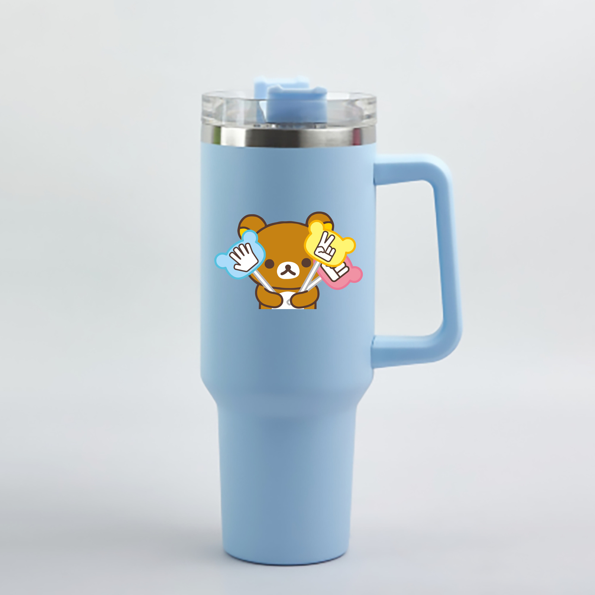 （画像用） リラックマ リラックマ キイロイトリ Rilakkuma Korilakkuma Kiiroitori 1200mL車用タンブラー - クリスタルステッカー（プラスチックストロー付き）