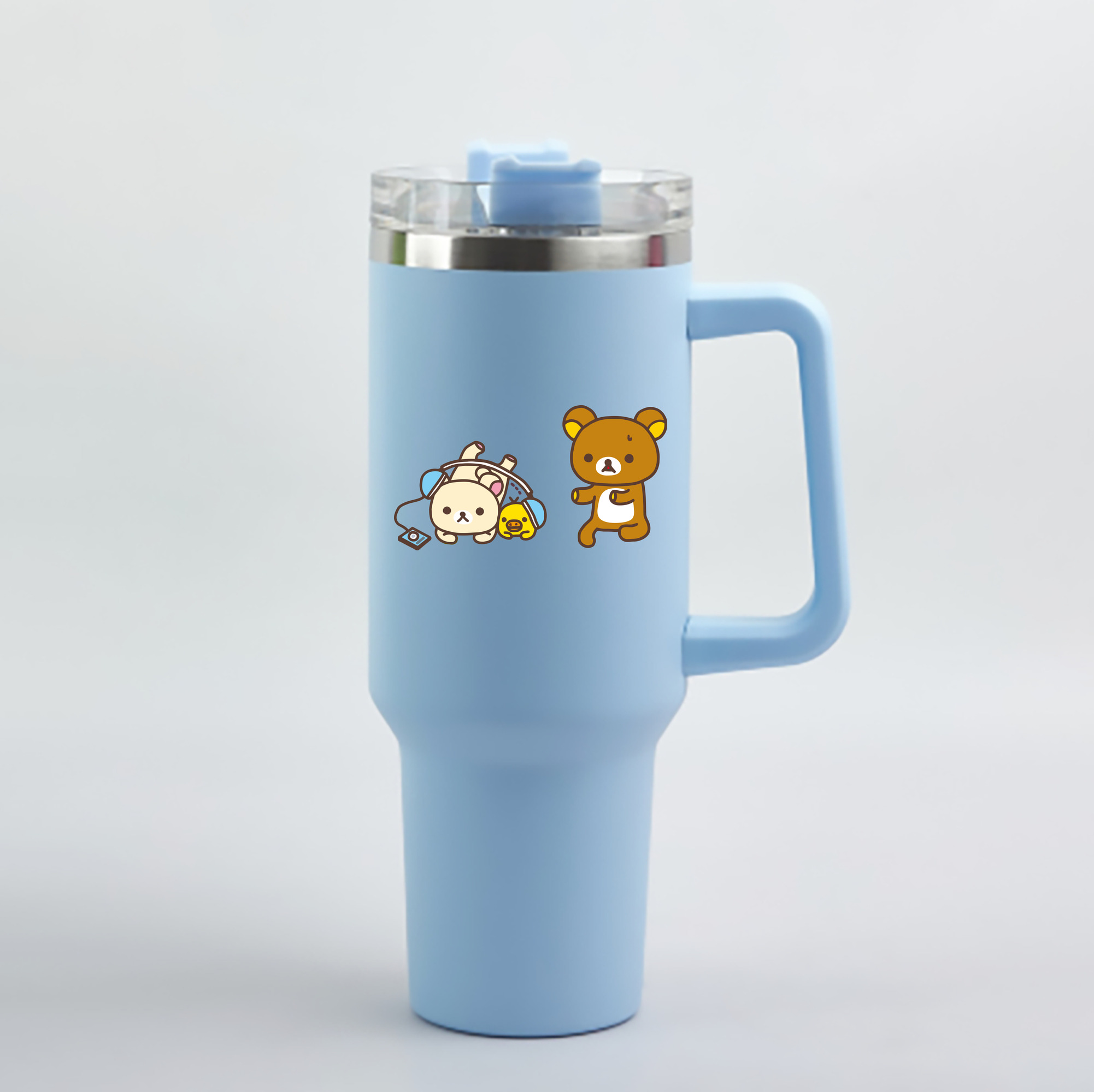 （画像用） リラックマ リラックマ キイロイトリ Rilakkuma Korilakkuma Kiiroitori 1200mL車用タンブラー - クリスタルステッカー（プラスチックストロー付き）