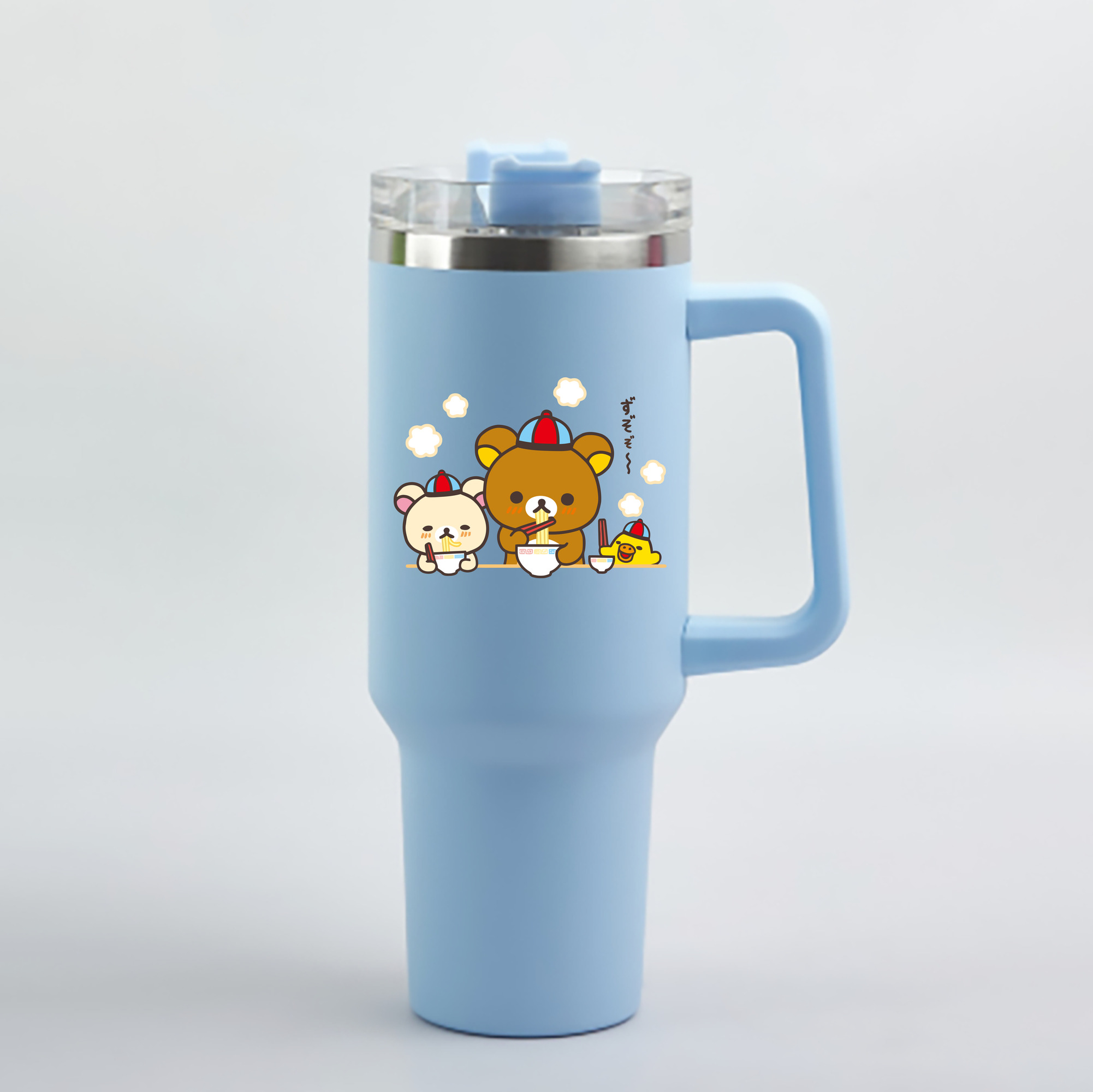 （画像用） リラックマ リラックマ キイロイトリ Rilakkuma Korilakkuma Kiiroitori 1200mL車用タンブラー - クリスタルステッカー（プラスチックストロー付き）