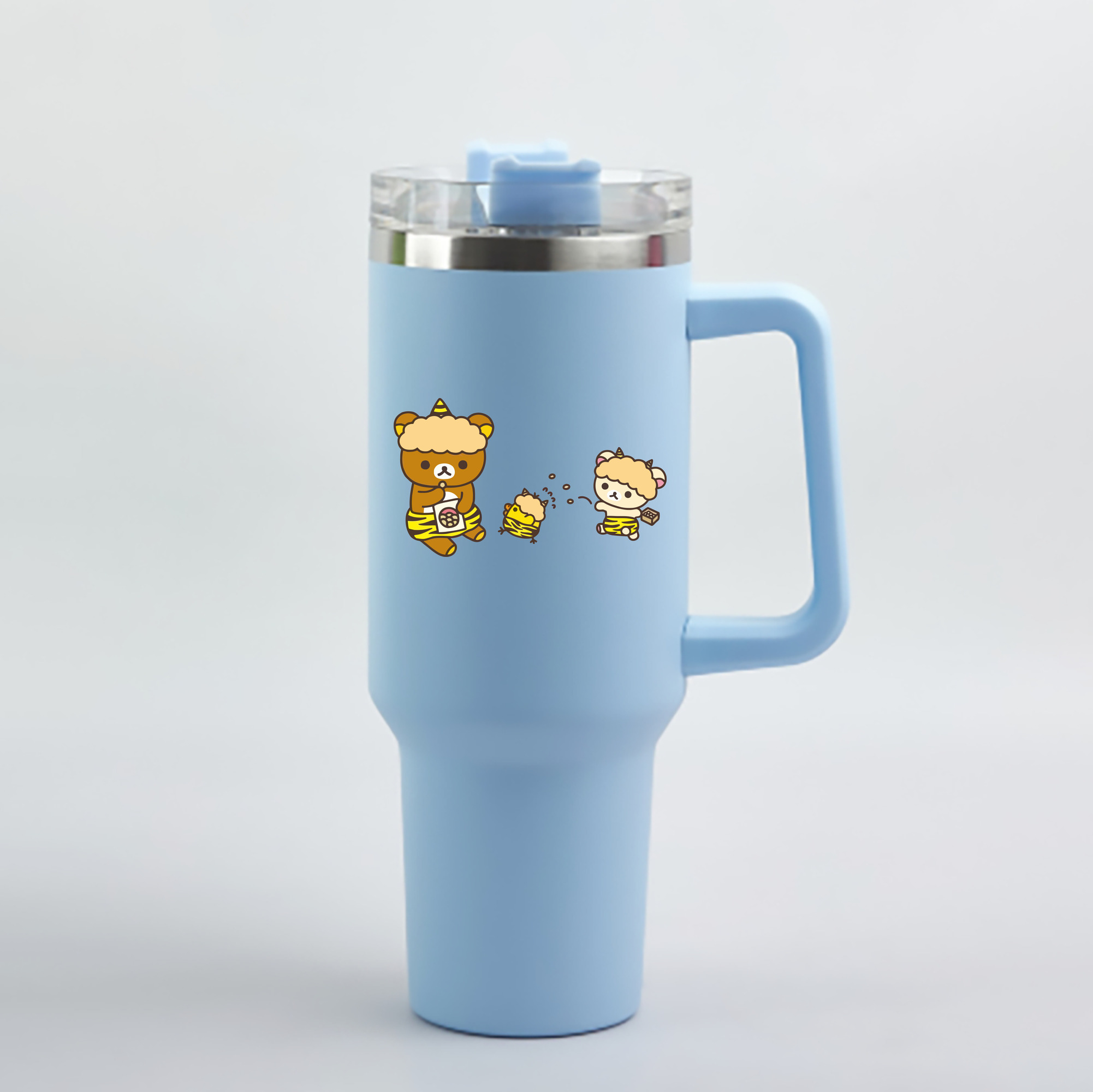 （画像用） リラックマ リラックマ キイロイトリ Rilakkuma Korilakkuma Kiiroitori 1200mL車用タンブラー - クリスタルステッカー（プラスチックストロー付き）