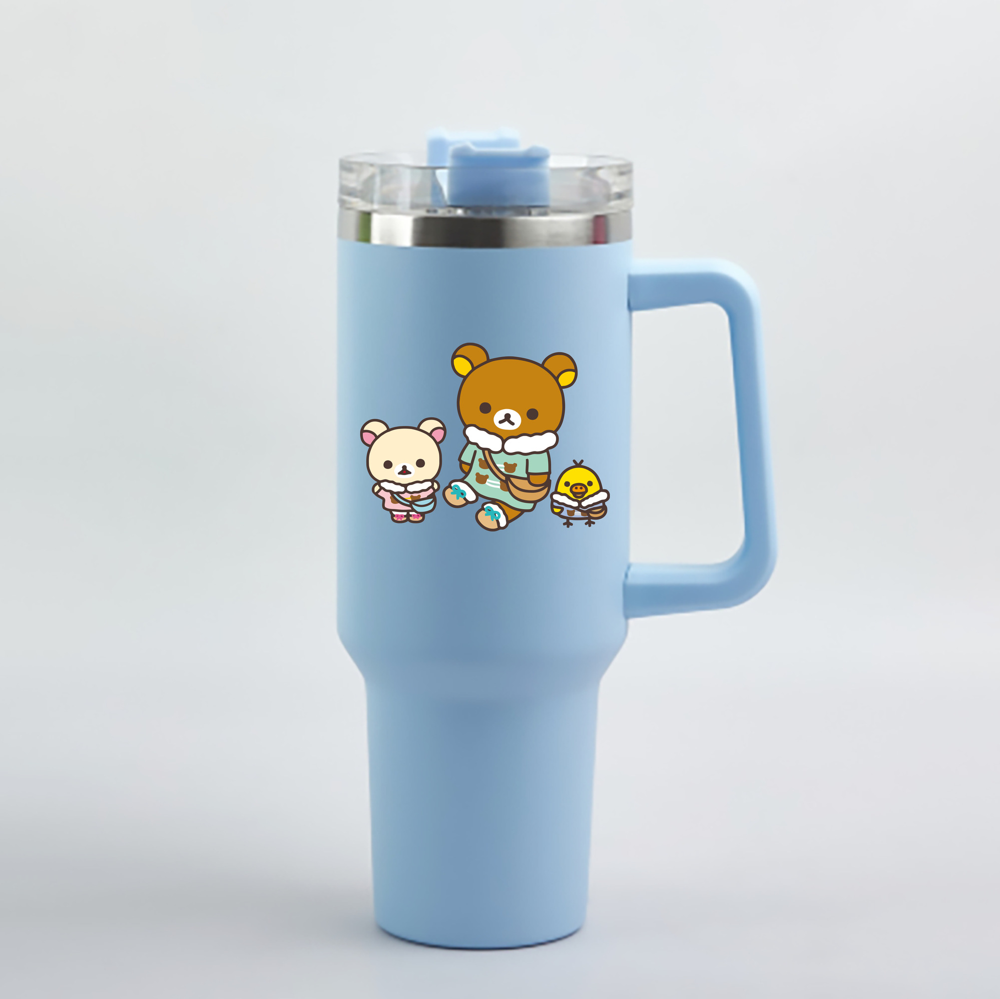 （画像用） リラックマ リラックマ キイロイトリ Rilakkuma Korilakkuma Kiiroitori 1200mL車用タンブラー - クリスタルステッカー（プラスチックストロー付き）
