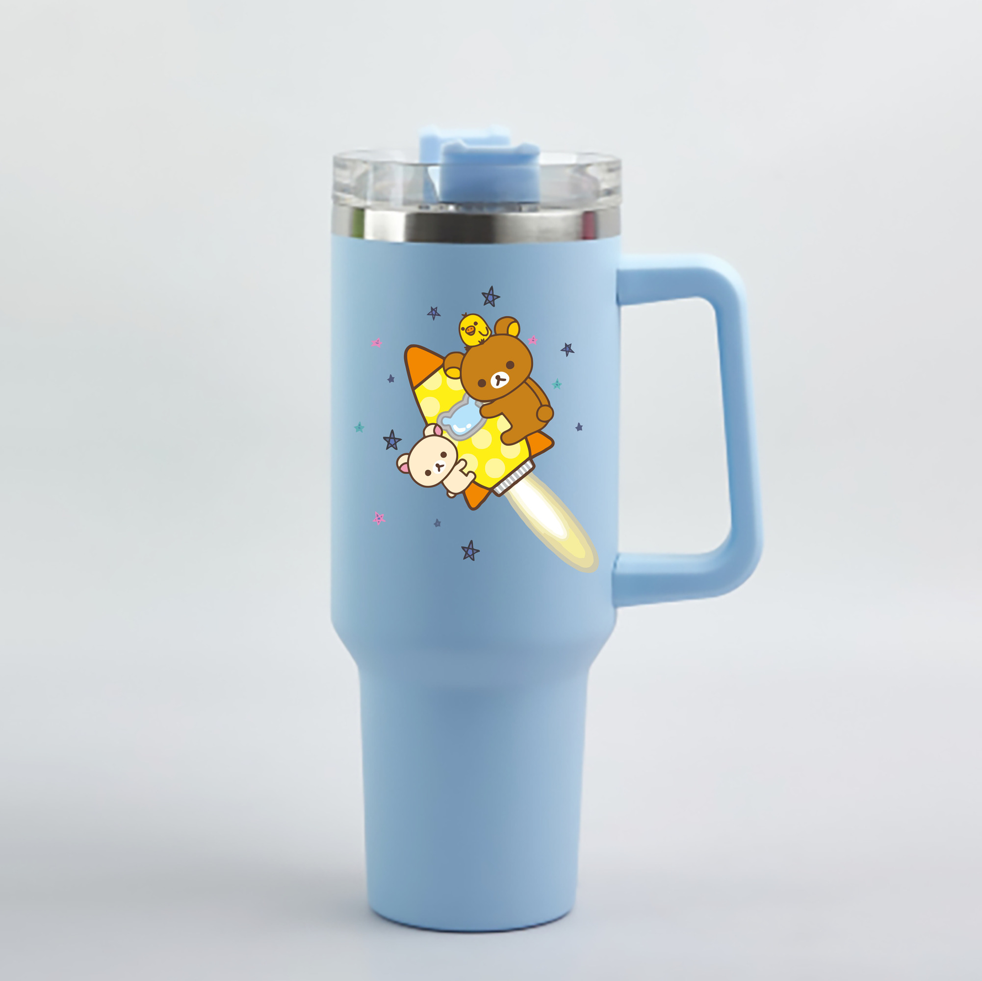 （画像用） リラックマ リラックマ キイロイトリ Rilakkuma Korilakkuma Kiiroitori 1200mL車用タンブラー - クリスタルステッカー（プラスチックストロー付き）