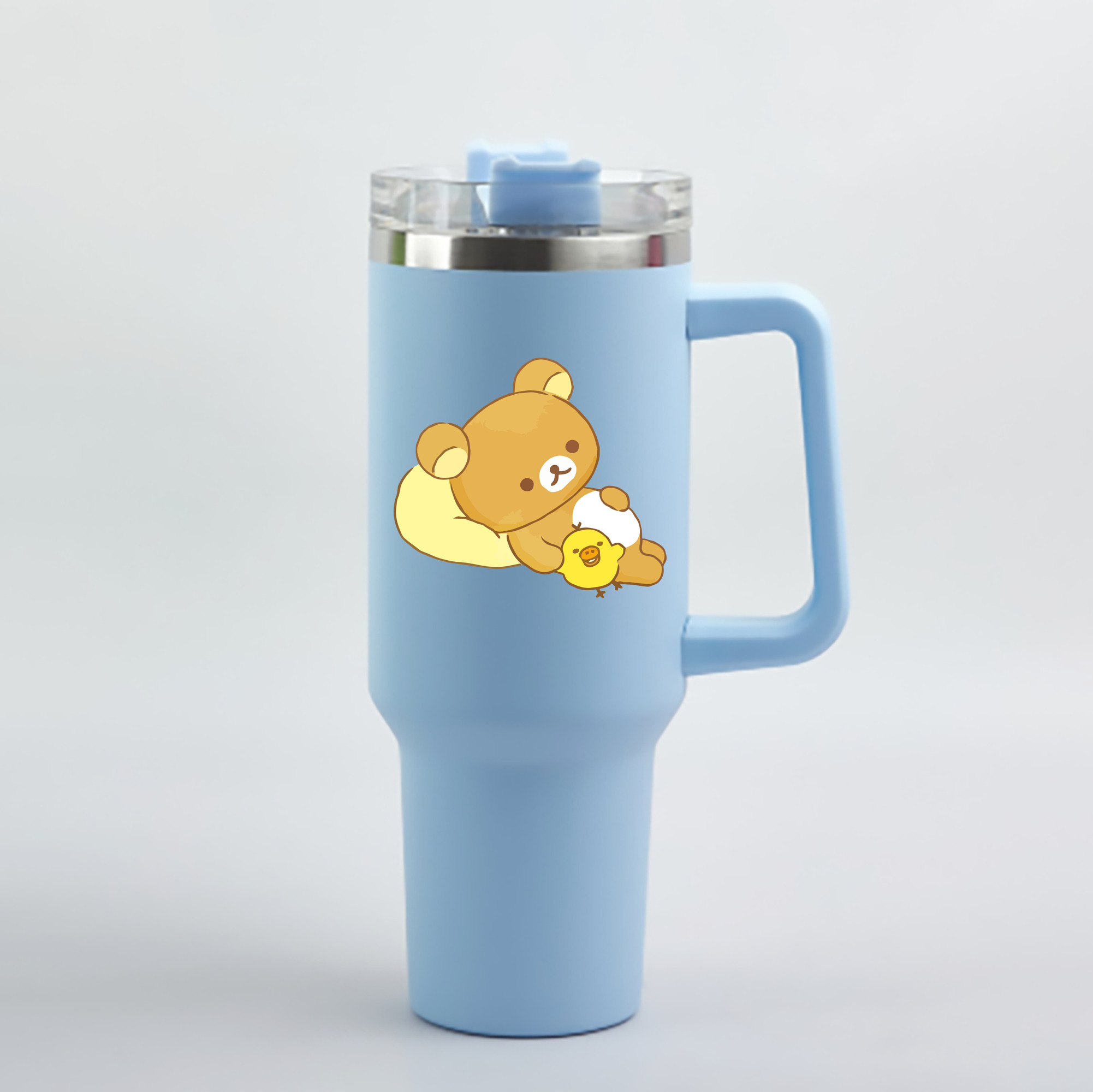 （画像用） リラックマ リラックマ キイロイトリ Rilakkuma Korilakkuma Kiiroitori 1200mL車用タンブラー - クリスタルステッカー（プラスチックストロー付き）