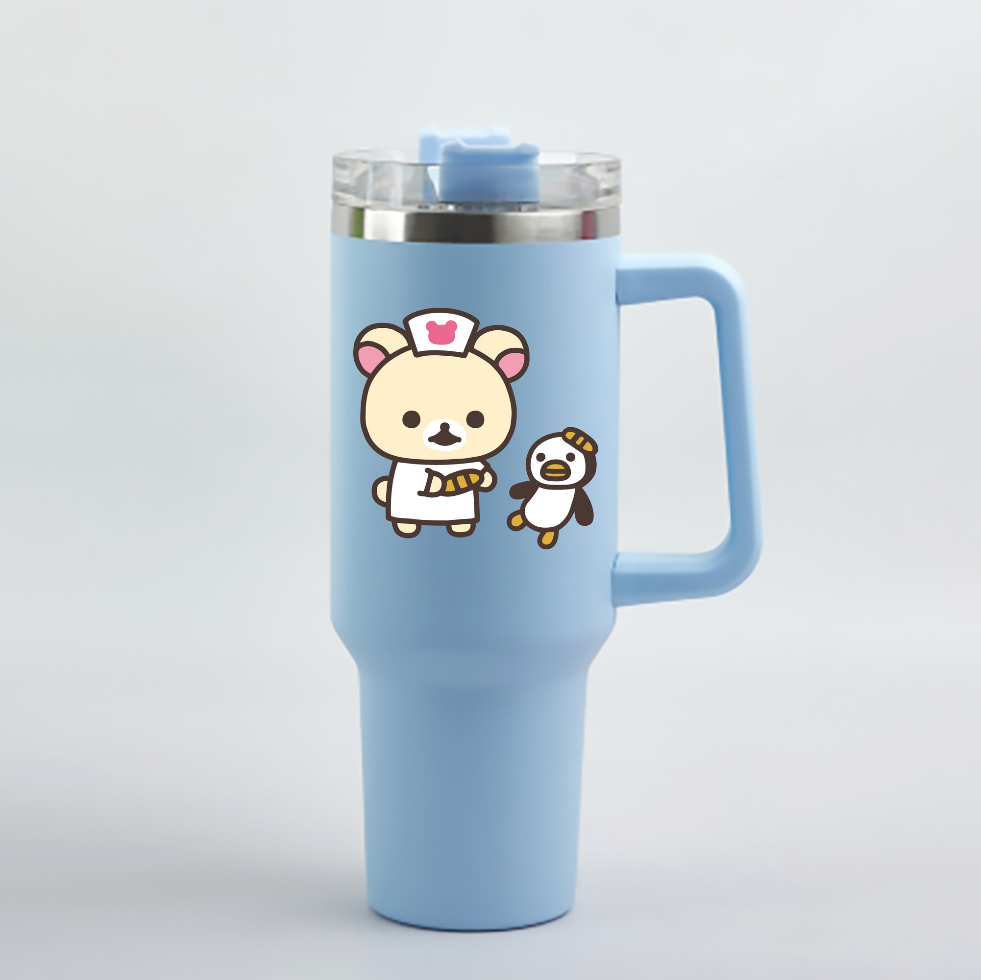 リラックマ リラックマ キイロイトリ Rilakkuma Korilakkuma Kiiroitori 1200mL車用タンブラー - クリスタルステッカー（プラスチックストロー付き）