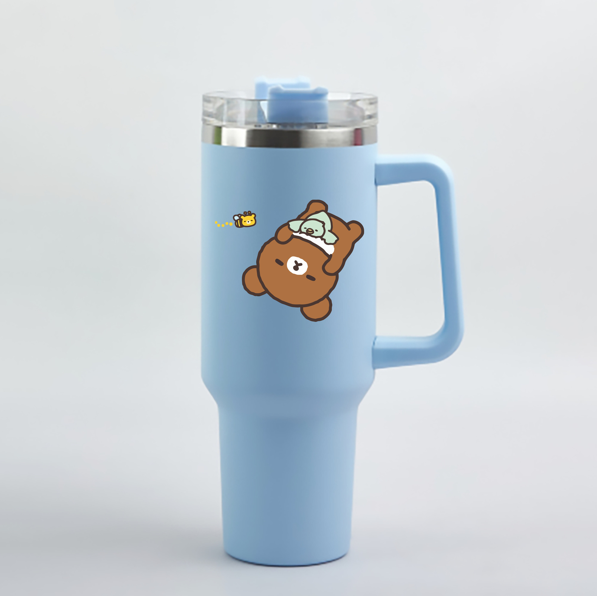 （画像用） リラックマ リラックマ キイロイトリ Rilakkuma Korilakkuma Kiiroitori 1200mL車用タンブラー - クリスタルステッカー（プラスチックストロー付き）