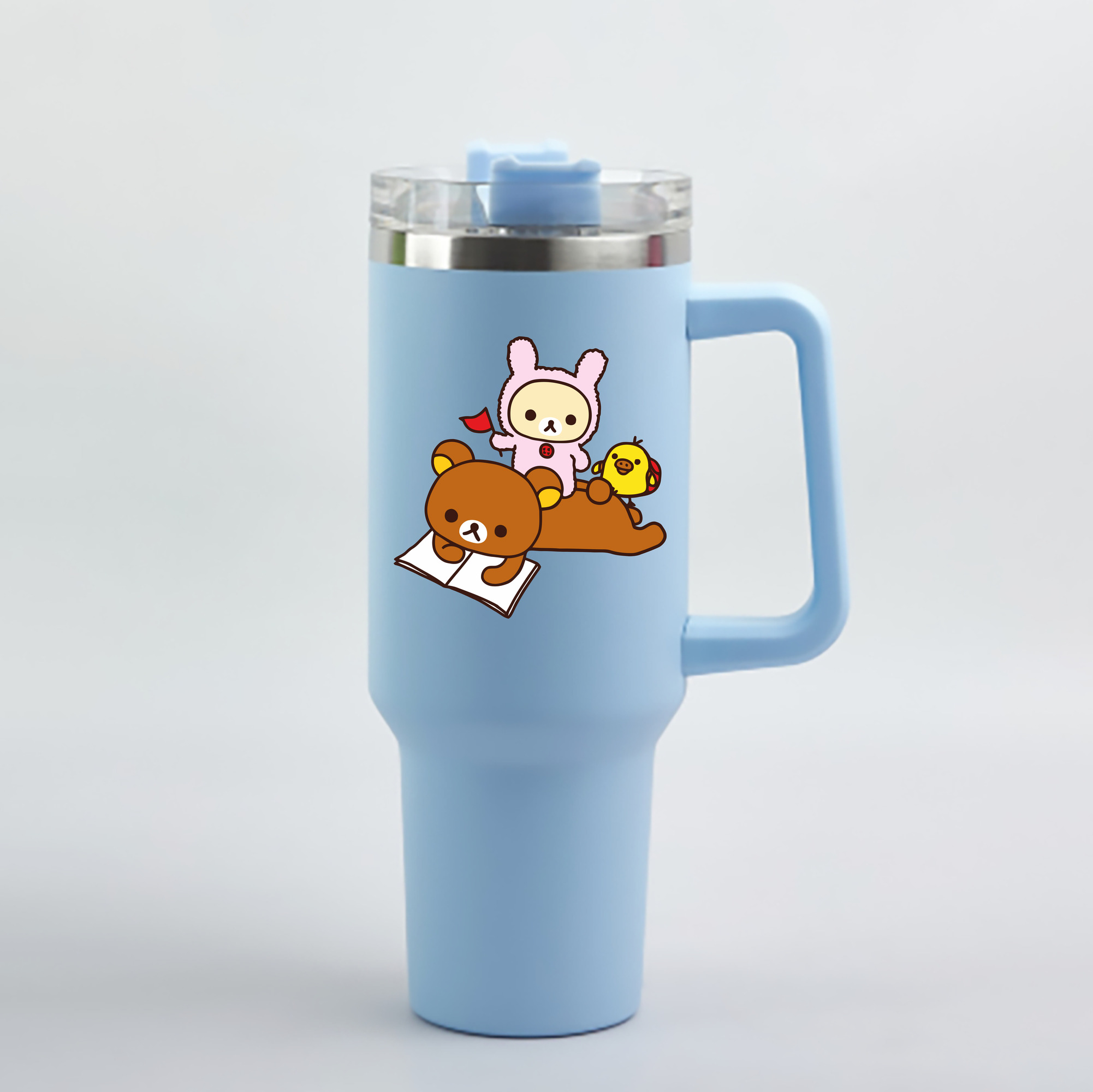 （画像用） リラックマ リラックマ キイロイトリ Rilakkuma Korilakkuma Kiiroitori 1200mL車用タンブラー - クリスタルステッカー（プラスチックストロー付き）