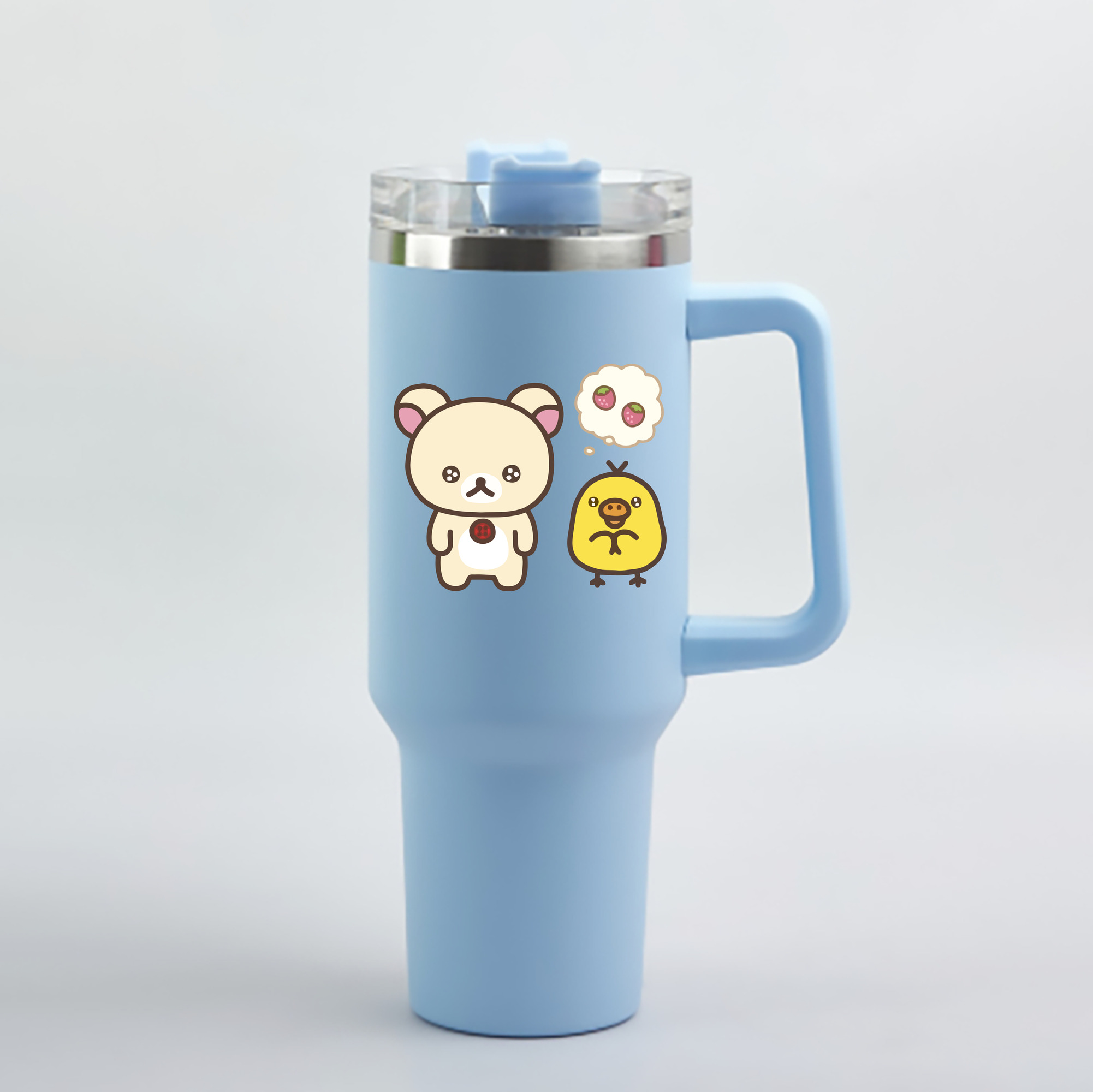 （画像用） リラックマ リラックマ キイロイトリ Rilakkuma Korilakkuma Kiiroitori 1200mL車用タンブラー - クリスタルステッカー（プラスチックストロー付き）