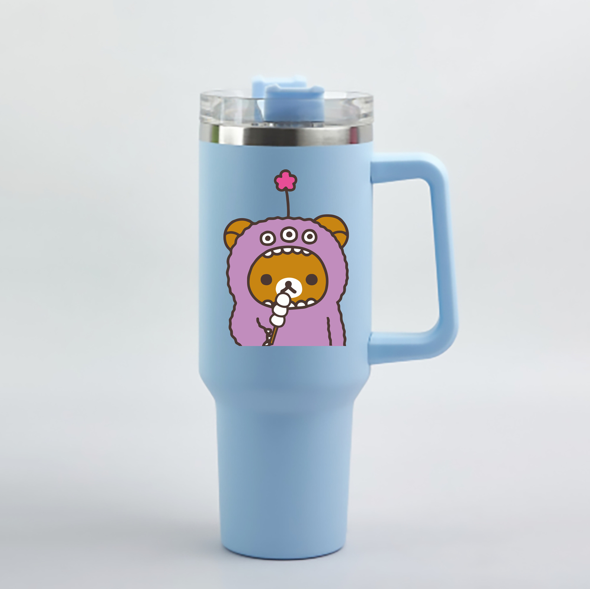 （画像用） リラックマ リラックマ キイロイトリ Rilakkuma Korilakkuma Kiiroitori 1200mL車用タンブラー - クリスタルステッカー（プラスチックストロー付き）