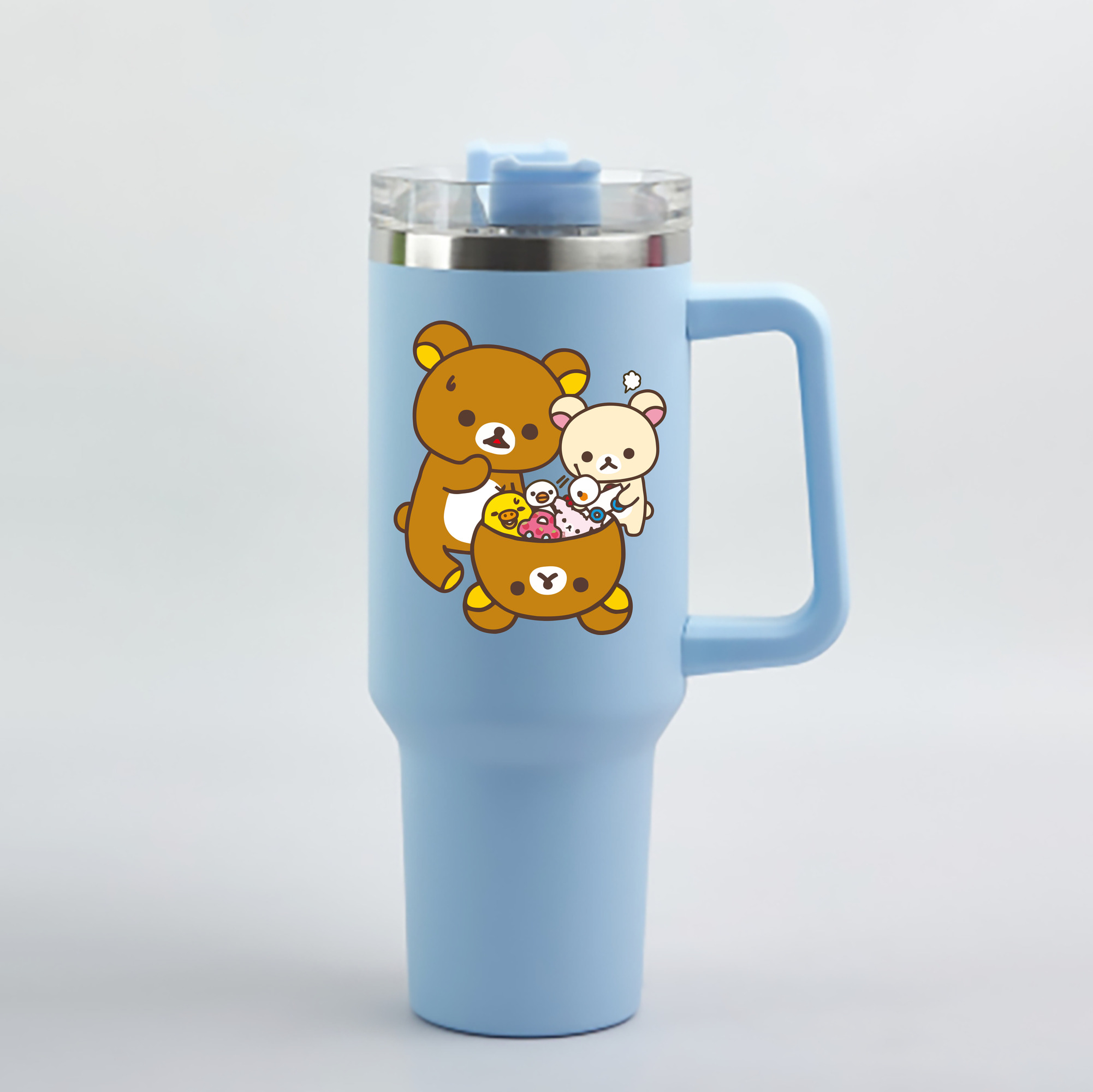 （画像用） リラックマ リラックマ キイロイトリ Rilakkuma Korilakkuma Kiiroitori 1200mL車用タンブラー - クリスタルステッカー（プラスチックストロー付き）
