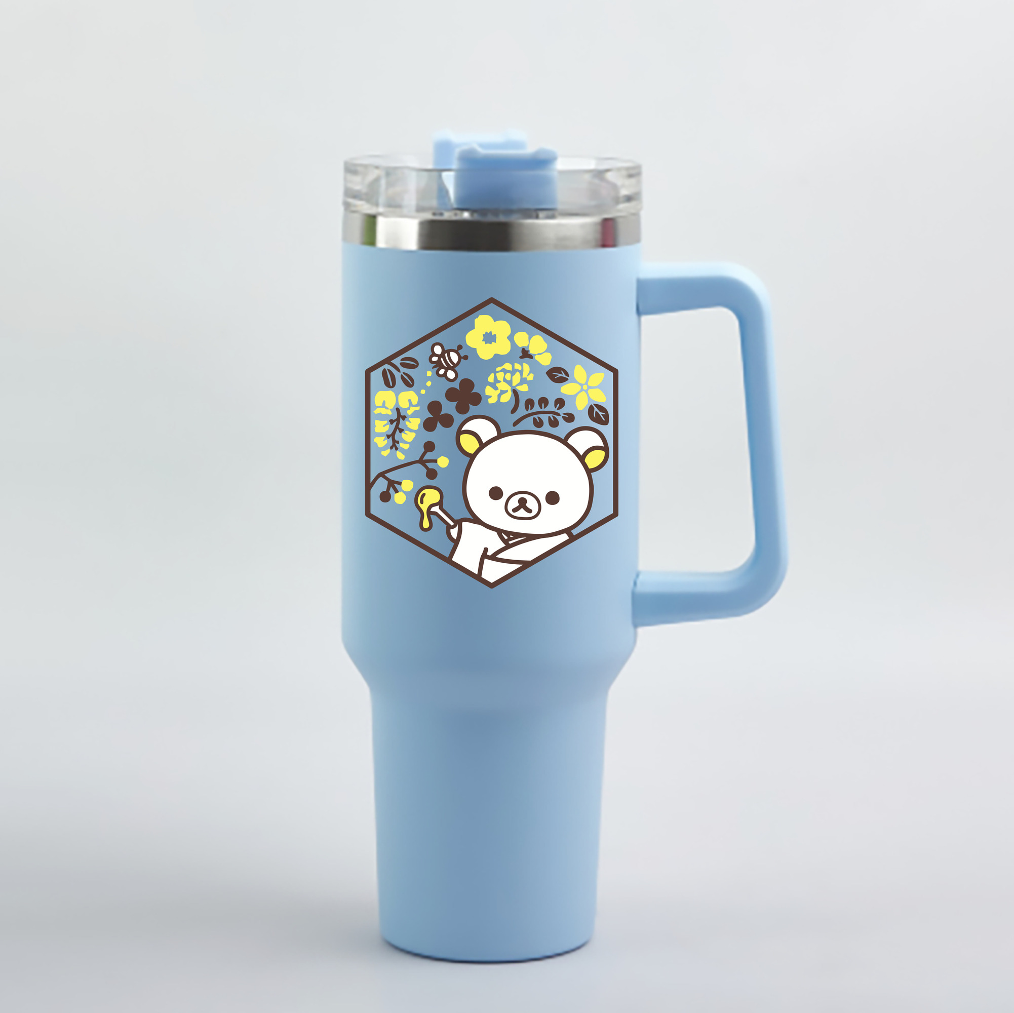 （画像用） リラックマ リラックマ キイロイトリ Rilakkuma Korilakkuma Kiiroitori 1200mL車用タンブラー - クリスタルステッカー（プラスチックストロー付き）