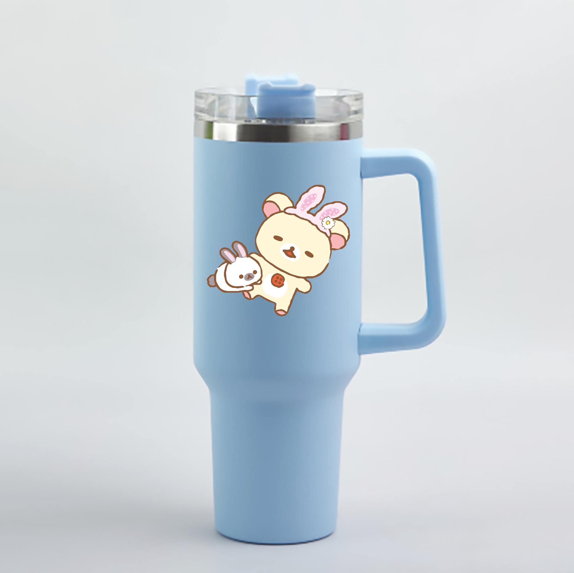 （画像用） リラックマ リラックマ キイロイトリ Rilakkuma Korilakkuma Kiiroitori 1200mL車用タンブラー - クリスタルステッカー（プラスチックストロー付き）