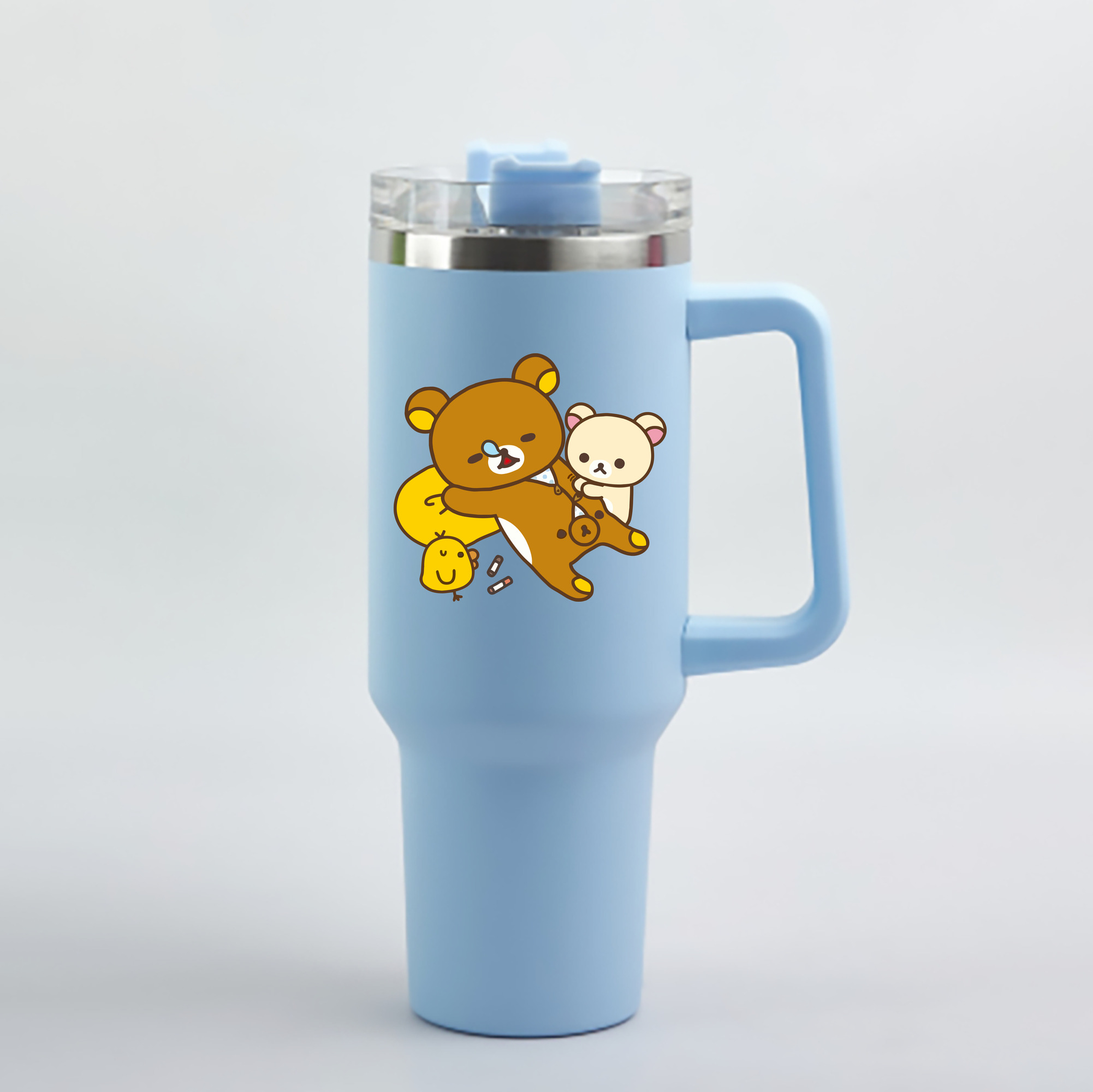 （画像用） リラックマ リラックマ キイロイトリ Rilakkuma Korilakkuma Kiiroitori 1200mL車用タンブラー - クリスタルステッカー（プラスチックストロー付き）