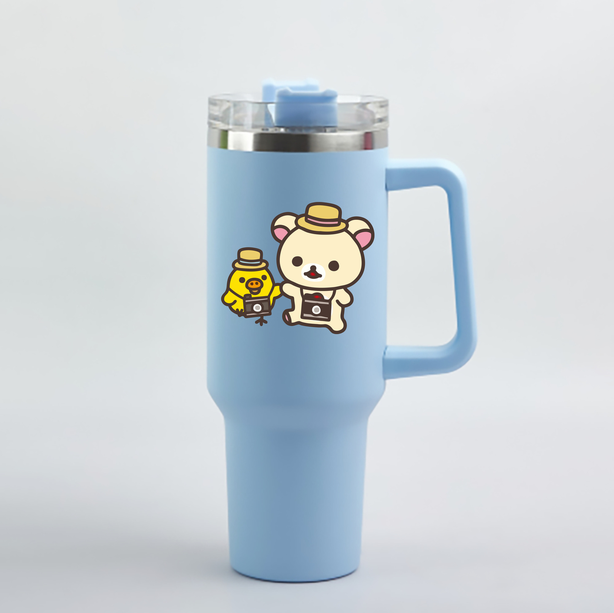 （画像用） リラックマ リラックマ キイロイトリ Rilakkuma Korilakkuma Kiiroitori 1200mL車用タンブラー - クリスタルステッカー（プラスチックストロー付き）