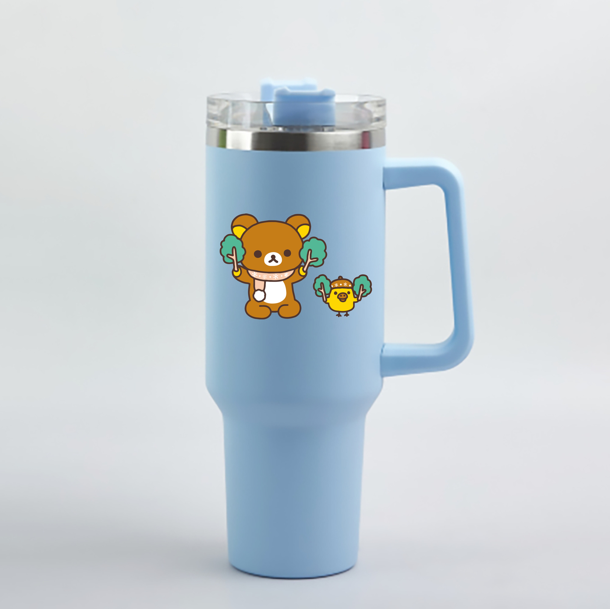 （画像用） リラックマ リラックマ キイロイトリ Rilakkuma Korilakkuma Kiiroitori 1200mL車用タンブラー - クリスタルステッカー（プラスチックストロー付き）