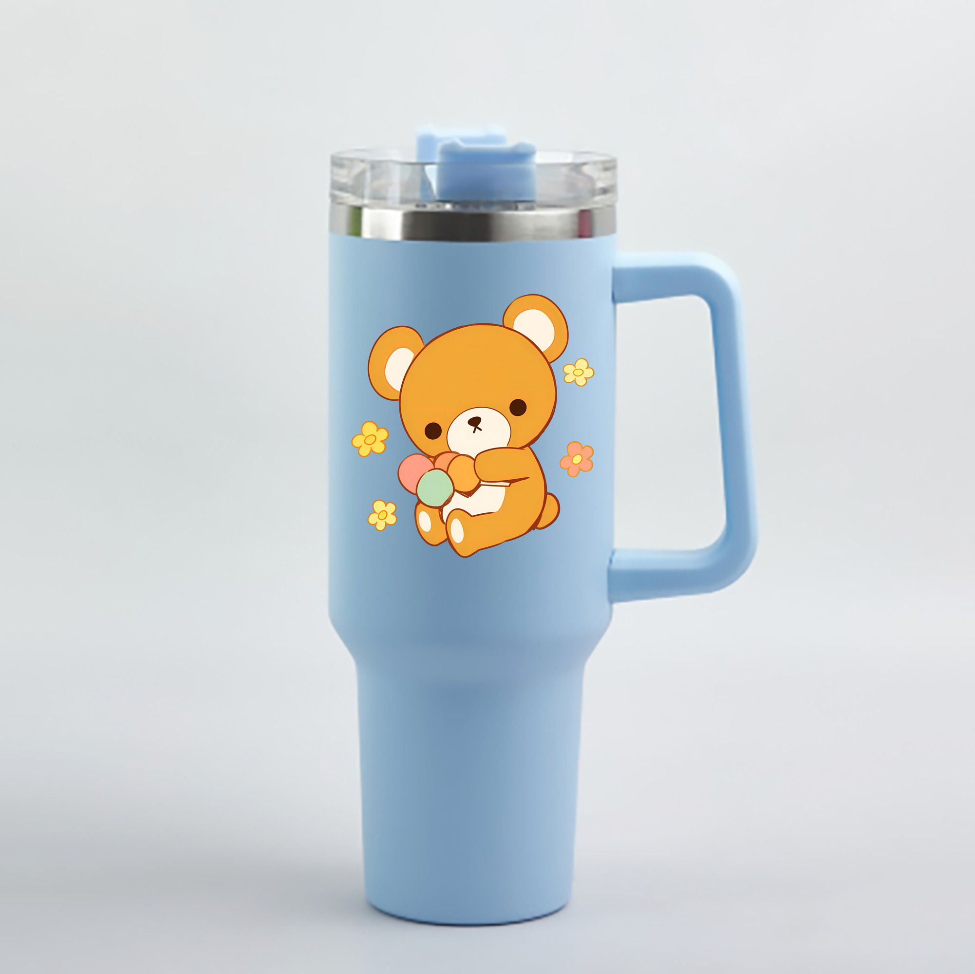 （画像用） リラックマ リラックマ キイロイトリ Rilakkuma Korilakkuma Kiiroitori 1200mL車用タンブラー - クリスタルステッカー（プラスチックストロー付き）