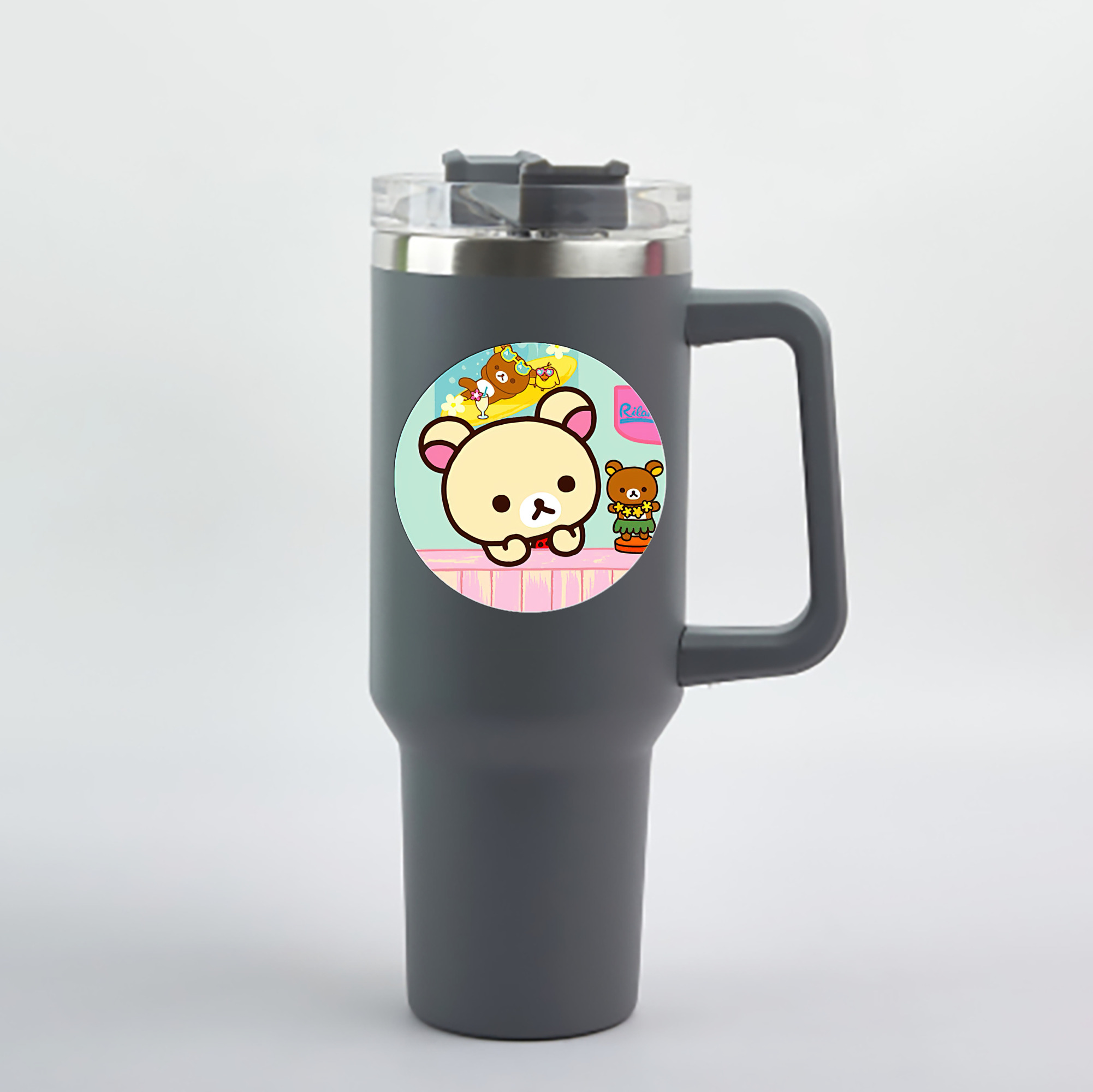 （画像用） リラックマ リラックマ キイロイトリ Rilakkuma Korilakkuma Kiiroitori 1200mL車用タンブラー - クリスタルステッカー（プラスチックストロー付き）