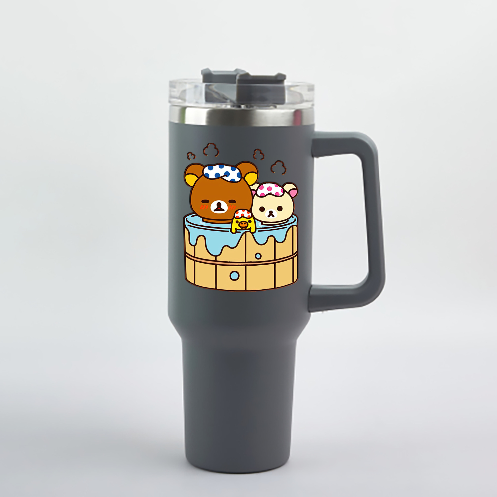 （画像用） リラックマ リラックマ キイロイトリ Rilakkuma Korilakkuma Kiiroitori 1200mL車用タンブラー - クリスタルステッカー（プラスチックストロー付き）