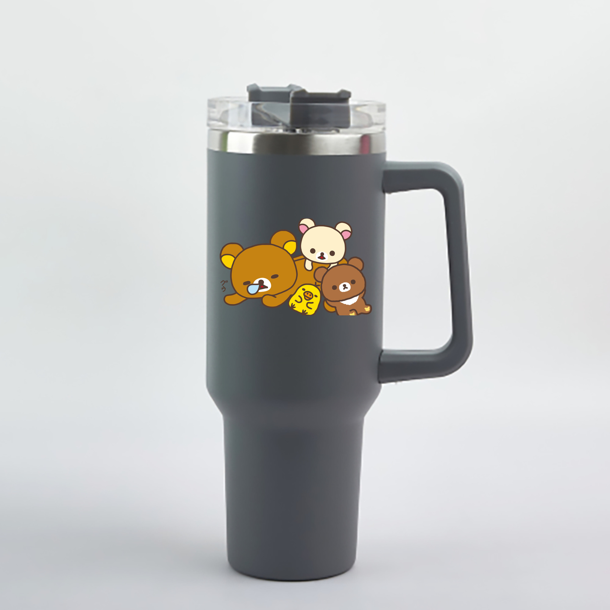（画像用） リラックマ リラックマ キイロイトリ Rilakkuma Korilakkuma Kiiroitori 1200mL車用タンブラー - クリスタルステッカー（プラスチックストロー付き）