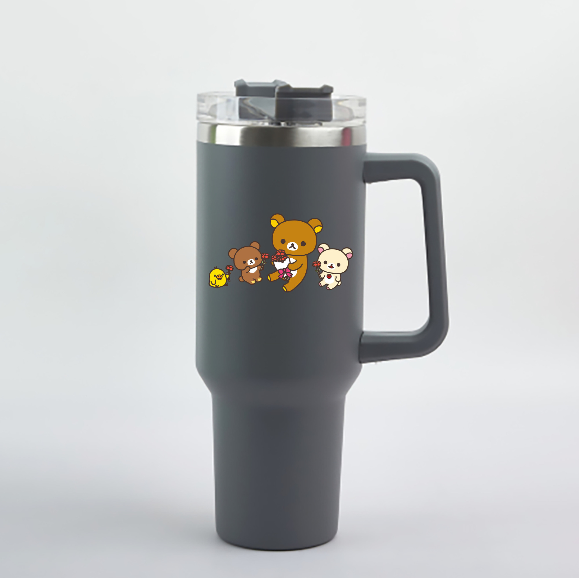 （画像用） リラックマ リラックマ キイロイトリ Rilakkuma Korilakkuma Kiiroitori 1200mL車用タンブラー - クリスタルステッカー（プラスチックストロー付き）