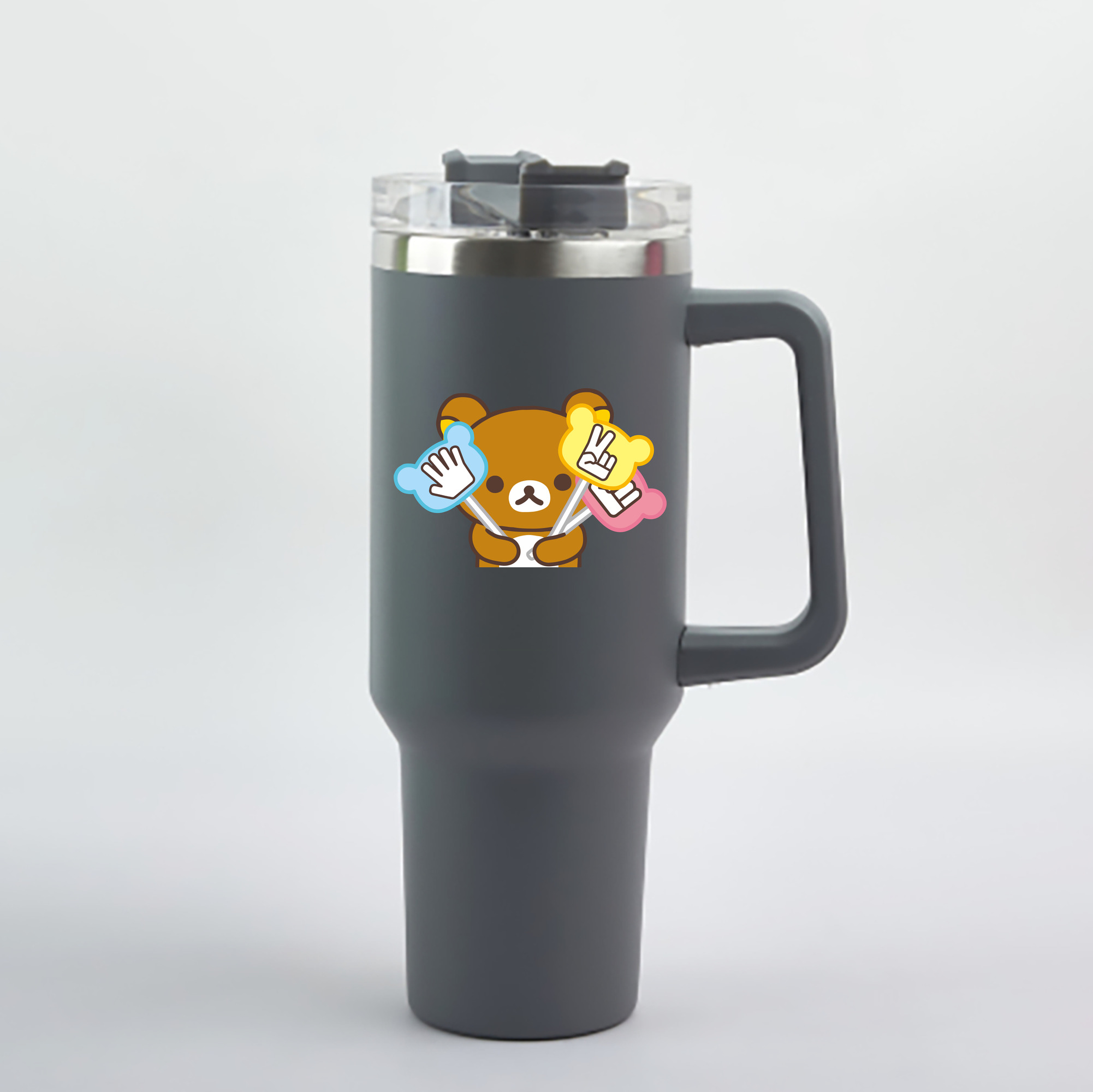 （画像用） リラックマ リラックマ キイロイトリ Rilakkuma Korilakkuma Kiiroitori 1200mL車用タンブラー - クリスタルステッカー（プラスチックストロー付き）