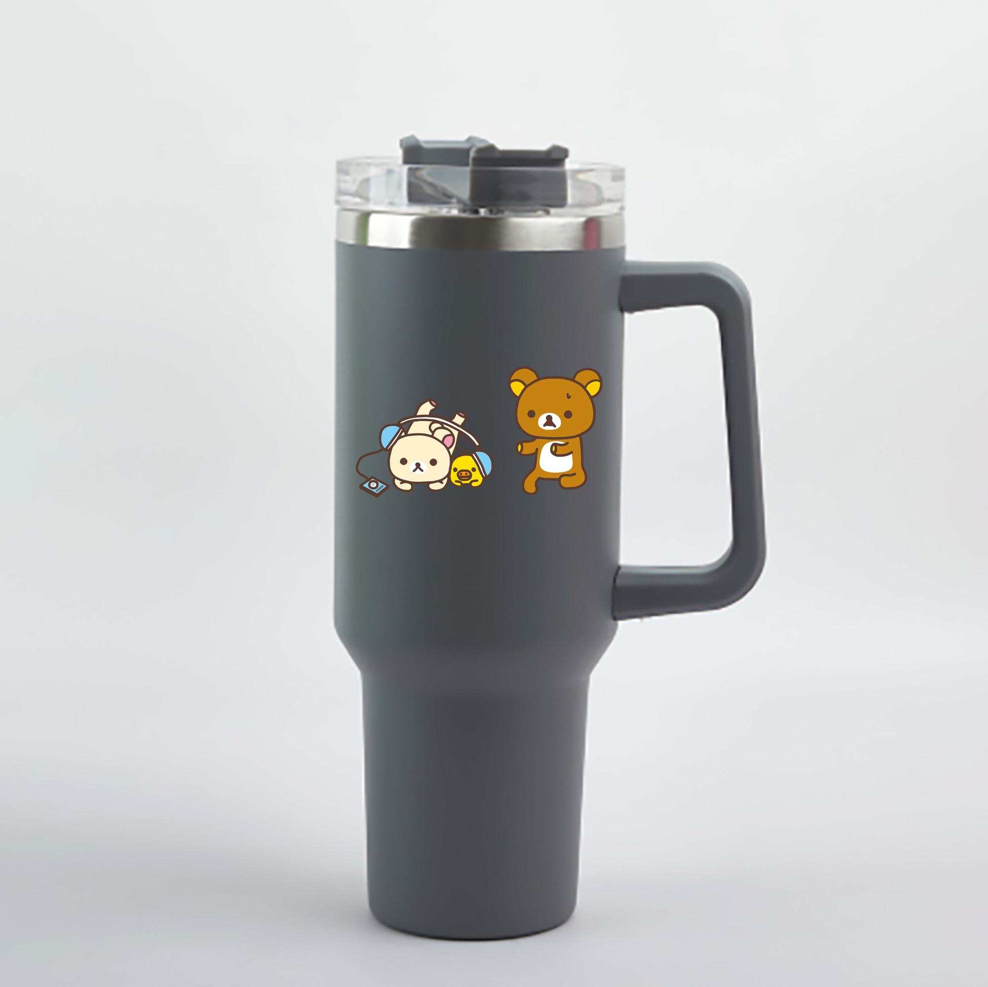（画像用） リラックマ リラックマ キイロイトリ Rilakkuma Korilakkuma Kiiroitori 1200mL車用タンブラー - クリスタルステッカー（プラスチックストロー付き）
