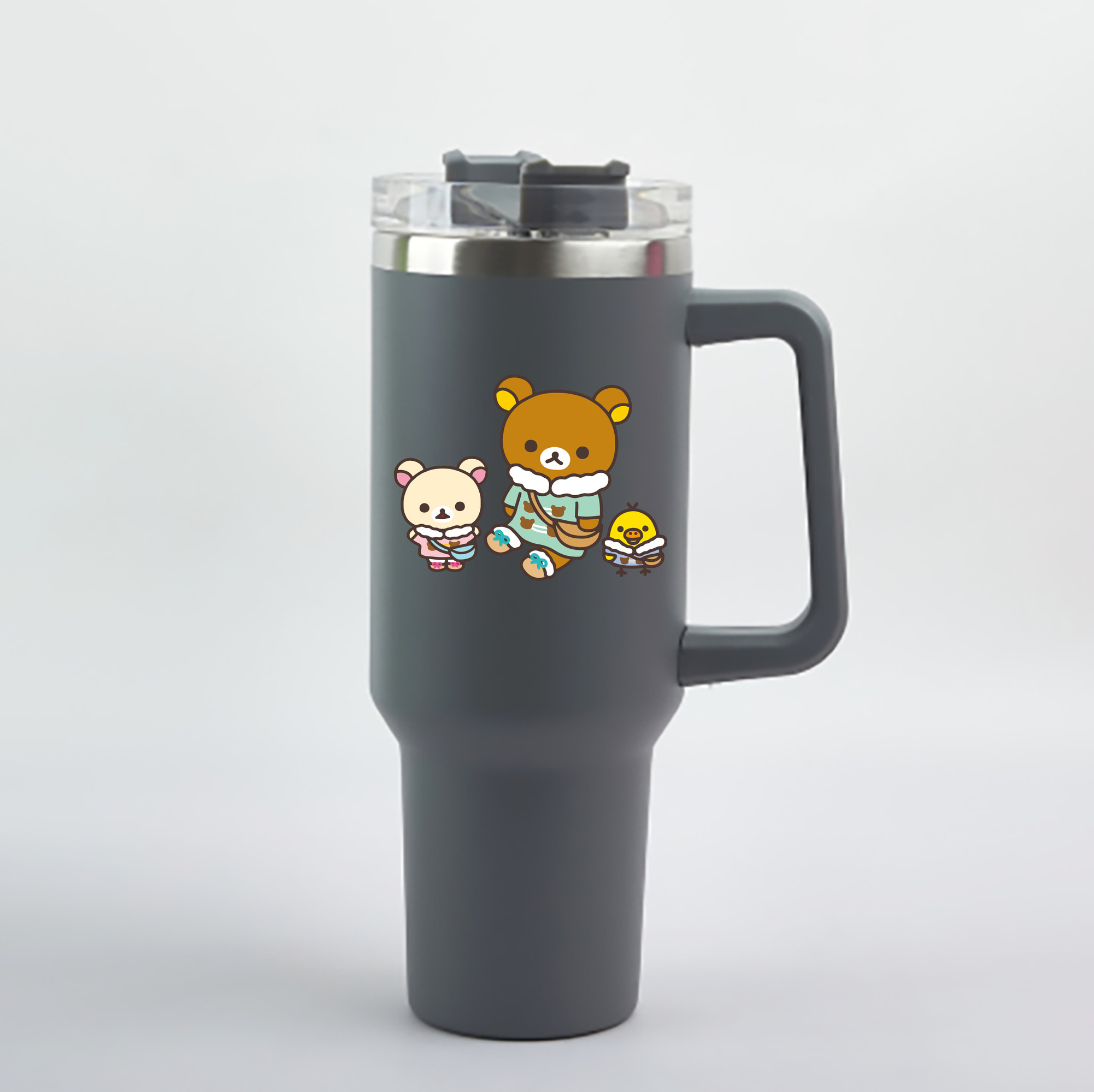 （画像用） リラックマ リラックマ キイロイトリ Rilakkuma Korilakkuma Kiiroitori 1200mL車用タンブラー - クリスタルステッカー（プラスチックストロー付き）