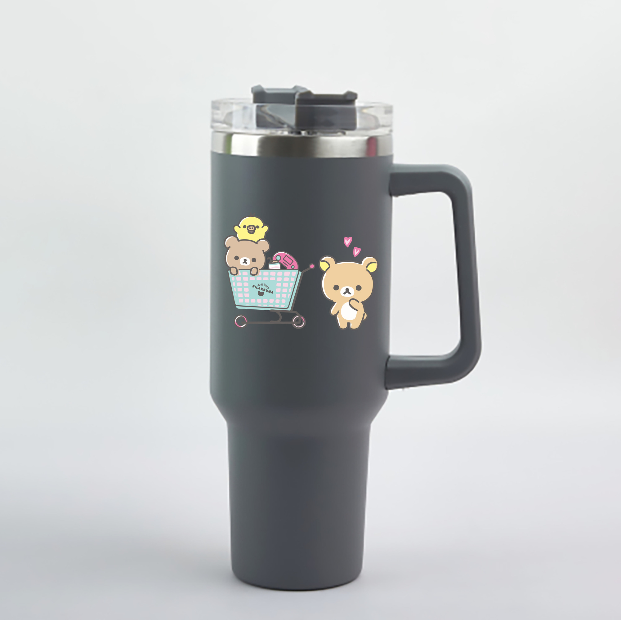 （画像用） リラックマ リラックマ キイロイトリ Rilakkuma Korilakkuma Kiiroitori 1200mL車用タンブラー - クリスタルステッカー（プラスチックストロー付き）