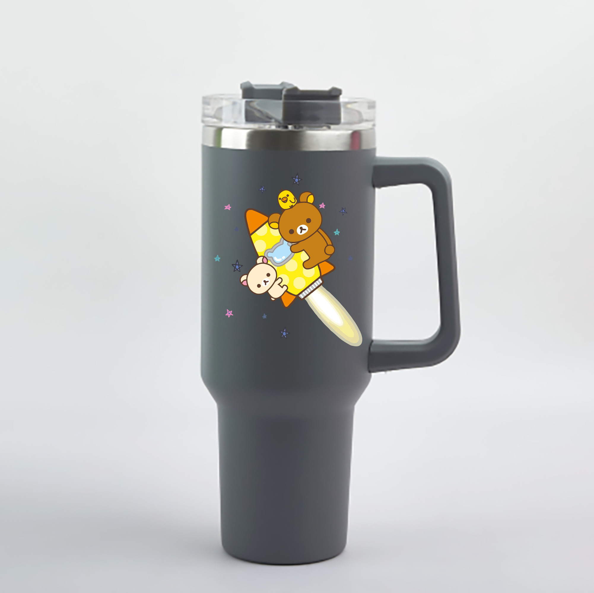 （画像用） リラックマ リラックマ キイロイトリ Rilakkuma Korilakkuma Kiiroitori 1200mL車用タンブラー - クリスタルステッカー（プラスチックストロー付き）