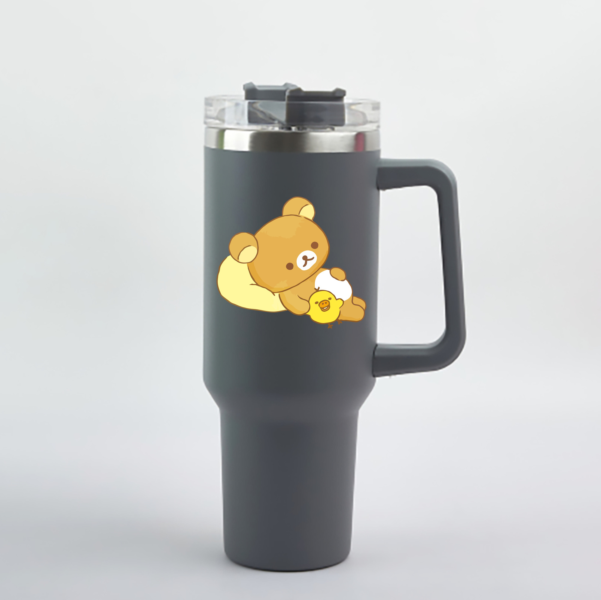 （画像用） リラックマ リラックマ キイロイトリ Rilakkuma Korilakkuma Kiiroitori 1200mL車用タンブラー - クリスタルステッカー（プラスチックストロー付き）