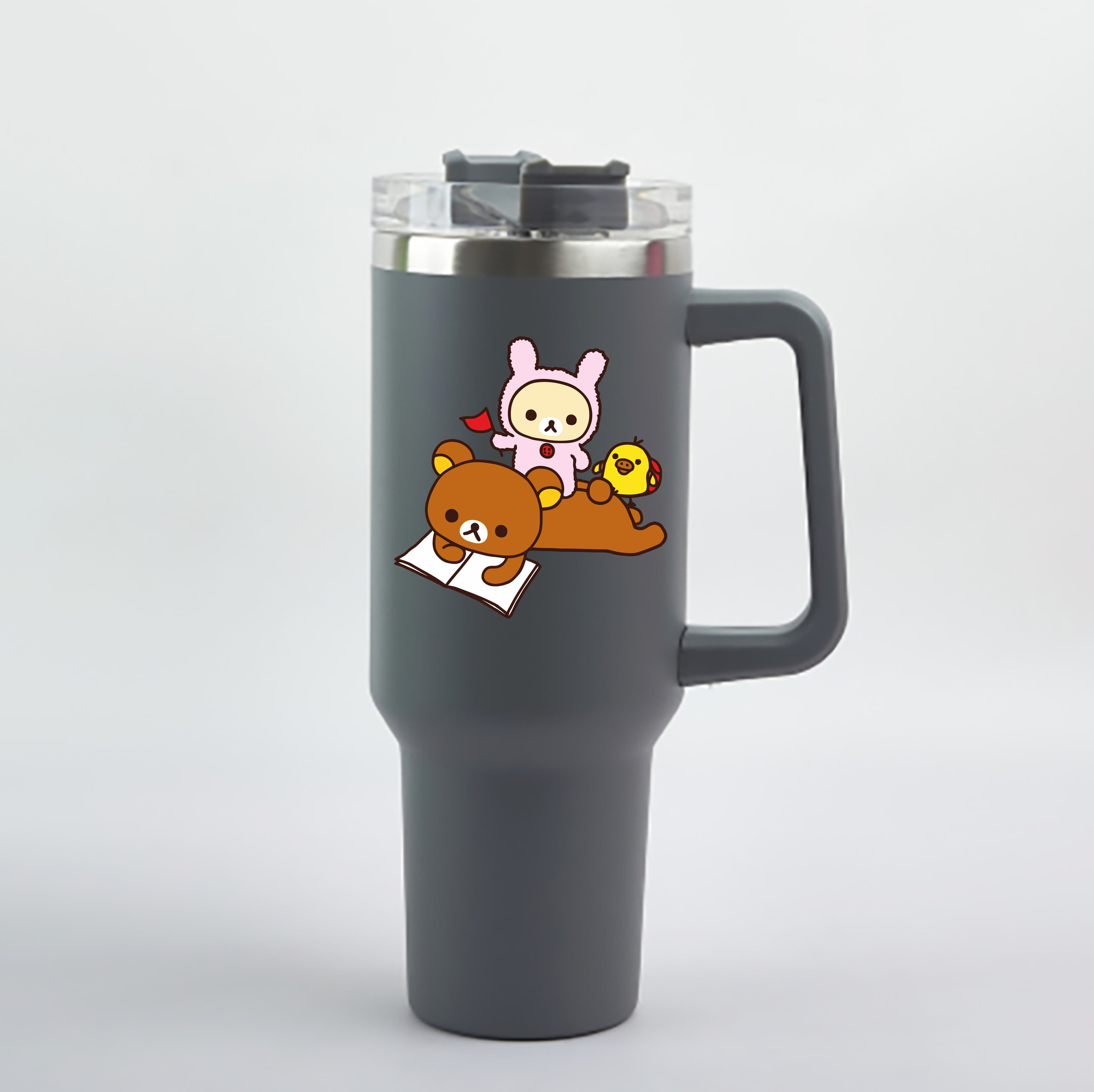 （画像用） リラックマ リラックマ キイロイトリ Rilakkuma Korilakkuma Kiiroitori 1200mL車用タンブラー - クリスタルステッカー（プラスチックストロー付き）