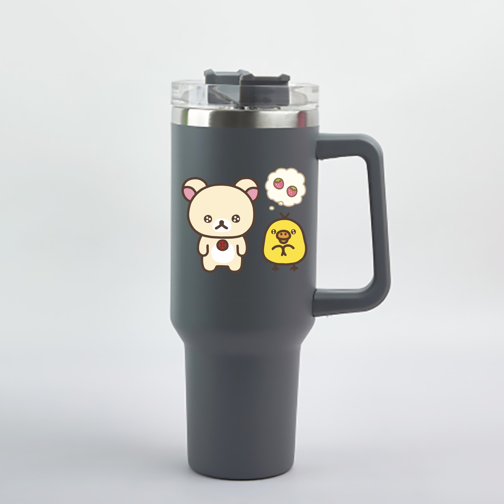 （画像用） リラックマ リラックマ キイロイトリ Rilakkuma Korilakkuma Kiiroitori 1200mL車用タンブラー - クリスタルステッカー（プラスチックストロー付き）