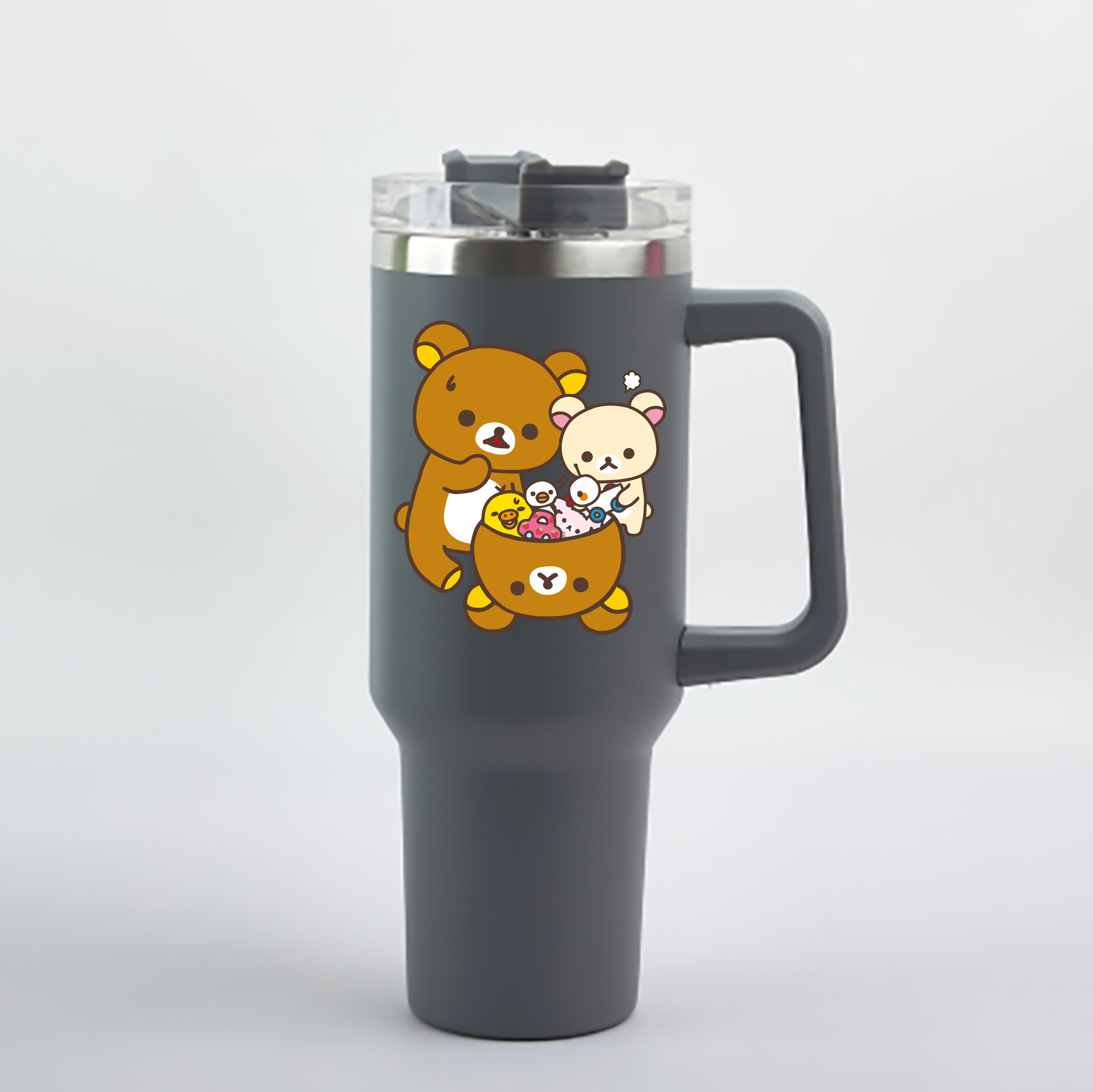 （画像用） リラックマ リラックマ キイロイトリ Rilakkuma Korilakkuma Kiiroitori 1200mL車用タンブラー - クリスタルステッカー（プラスチックストロー付き）