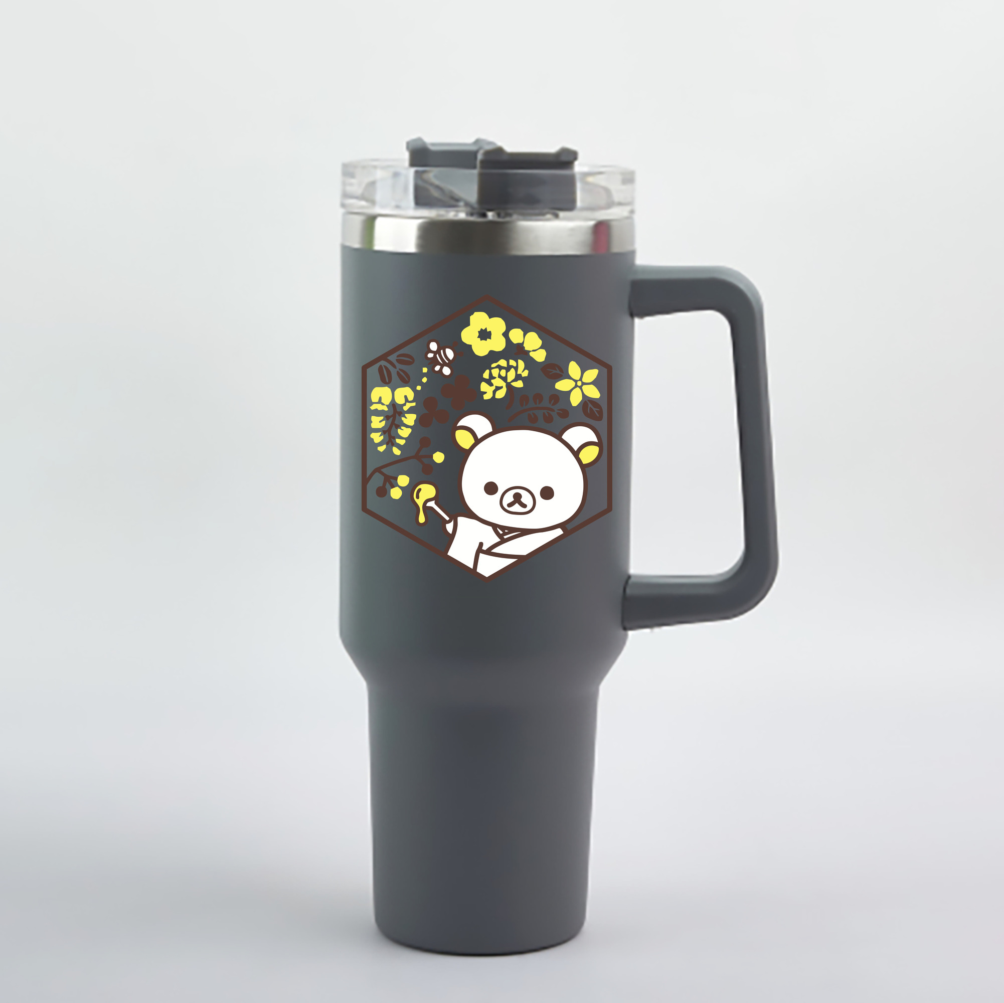 （画像用） リラックマ リラックマ キイロイトリ Rilakkuma Korilakkuma Kiiroitori 1200mL車用タンブラー - クリスタルステッカー（プラスチックストロー付き）