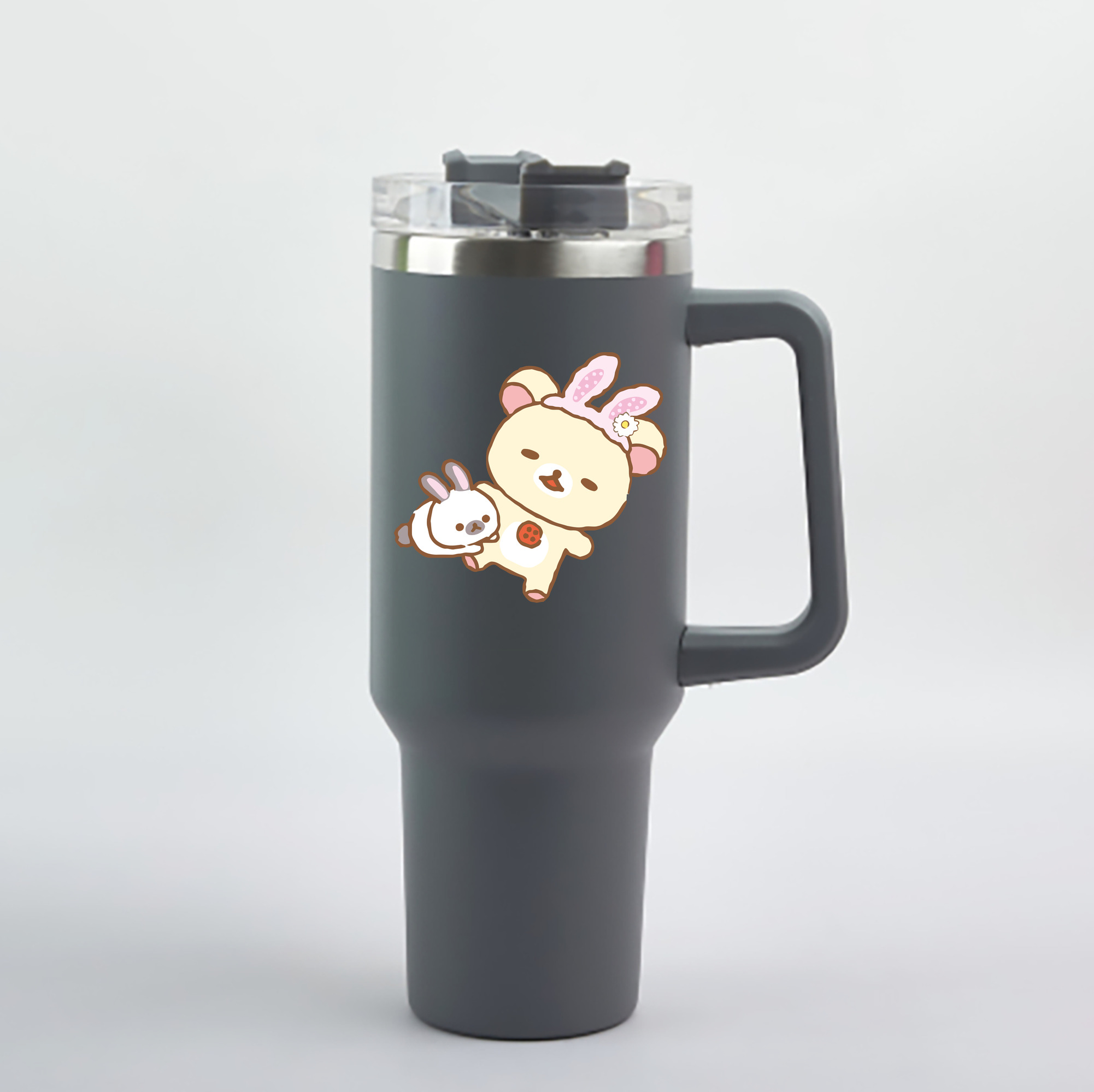 （画像用） リラックマ リラックマ キイロイトリ Rilakkuma Korilakkuma Kiiroitori 1200mL車用タンブラー - クリスタルステッカー（プラスチックストロー付き）