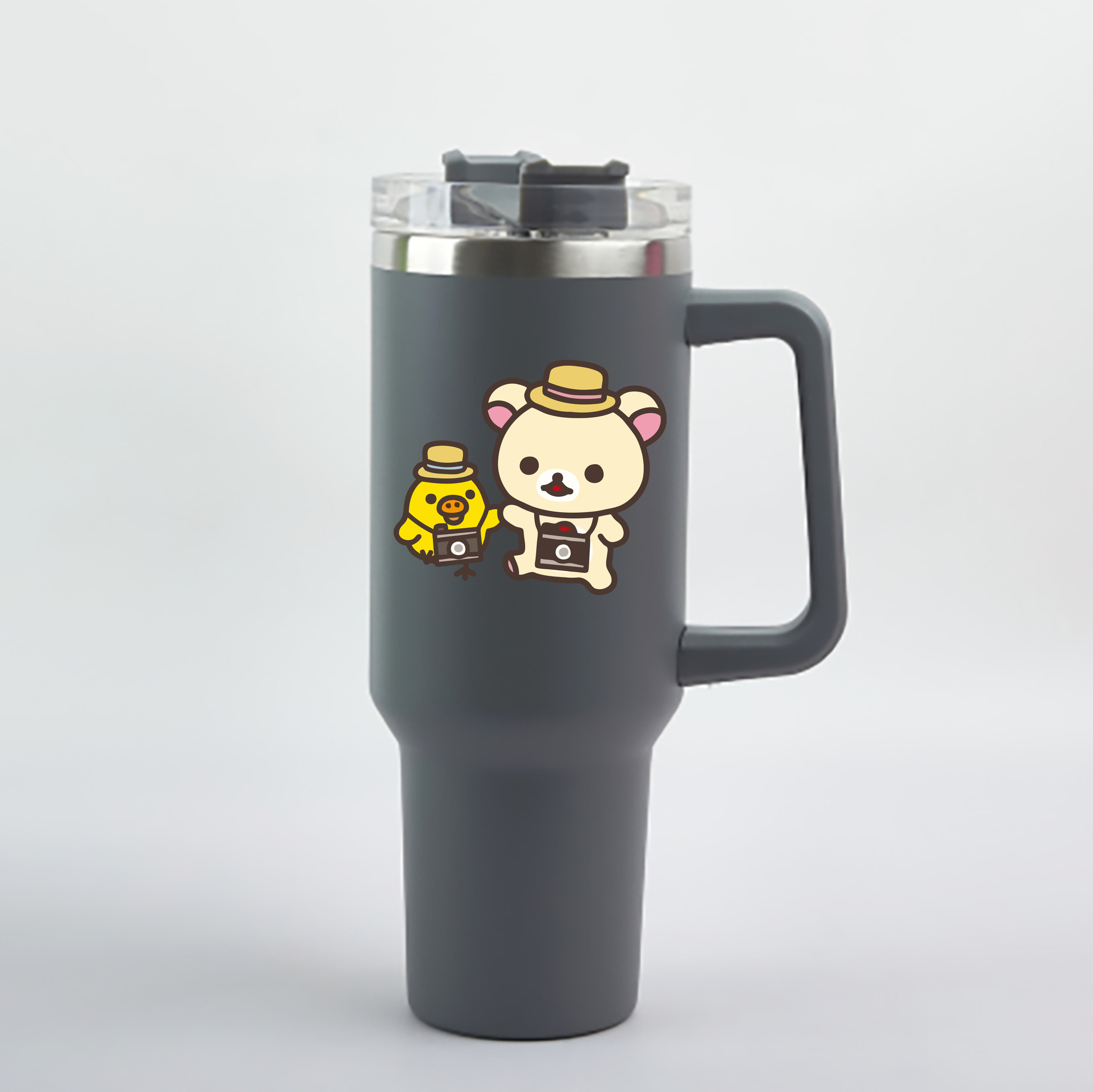 （画像用） リラックマ リラックマ キイロイトリ Rilakkuma Korilakkuma Kiiroitori 1200mL車用タンブラー - クリスタルステッカー（プラスチックストロー付き）