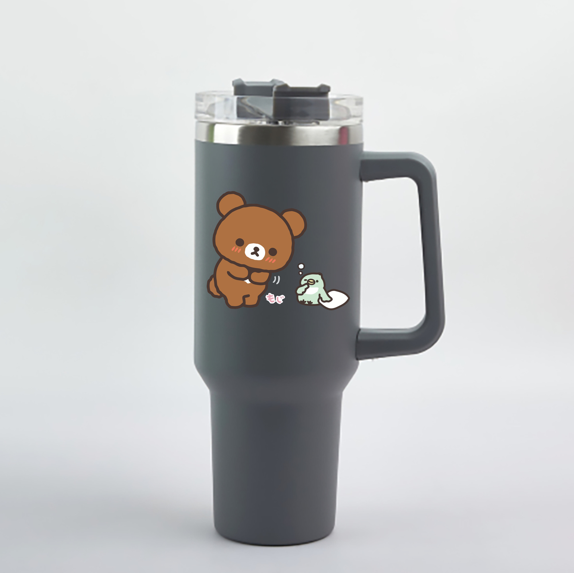 （画像用） リラックマ リラックマ キイロイトリ Rilakkuma Korilakkuma Kiiroitori 1200mL車用タンブラー - クリスタルステッカー（プラスチックストロー付き）