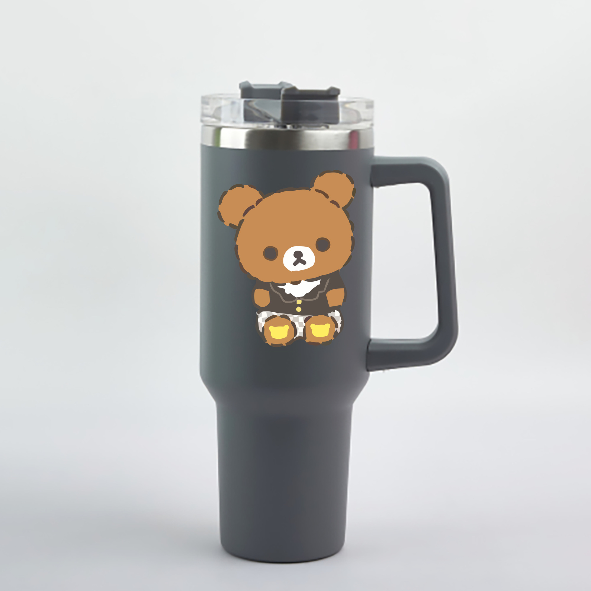 （画像用） リラックマ リラックマ キイロイトリ Rilakkuma Korilakkuma Kiiroitori 1200mL車用タンブラー - クリスタルステッカー（プラスチックストロー付き）