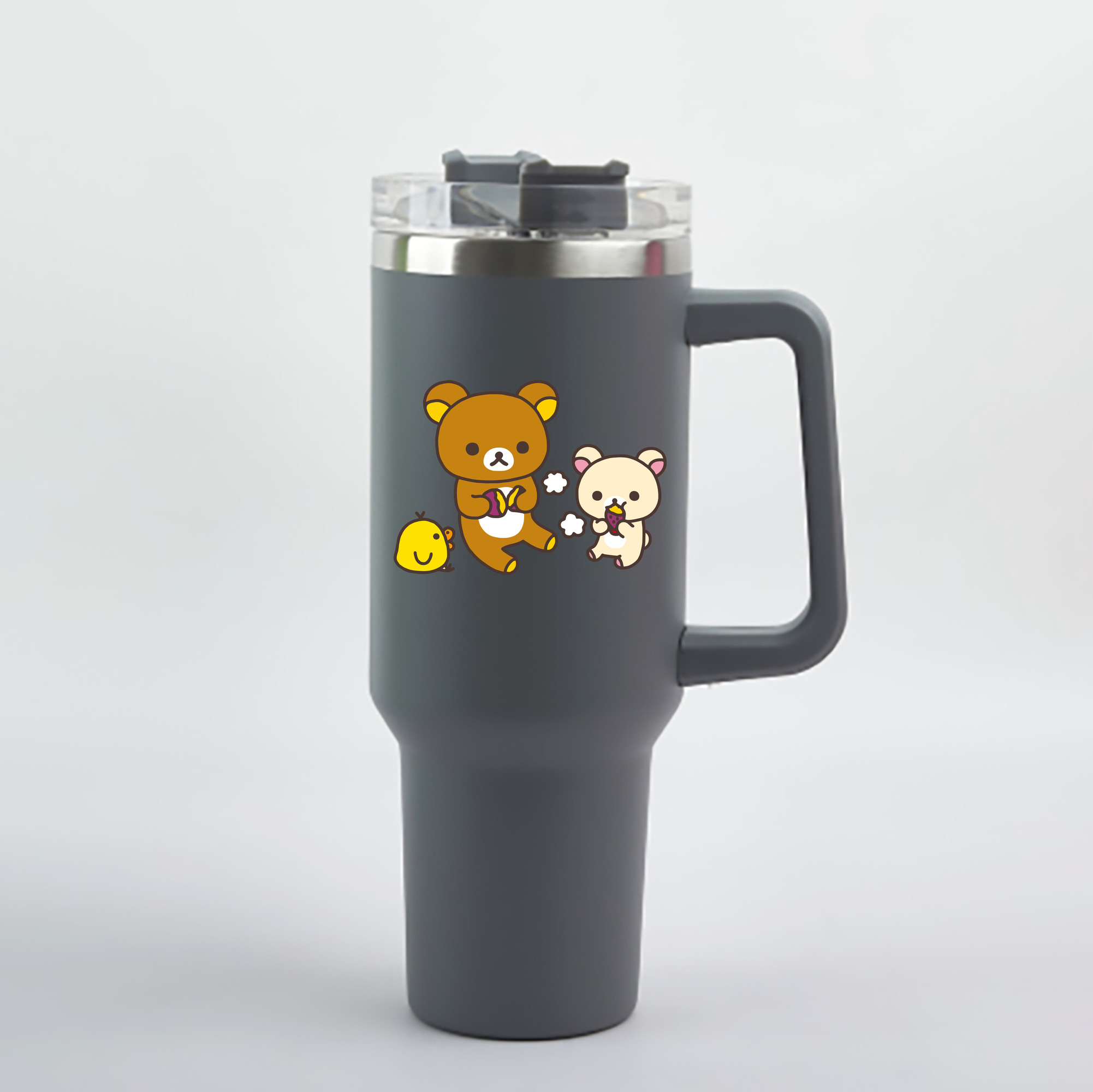 （画像用） リラックマ リラックマ キイロイトリ Rilakkuma Korilakkuma Kiiroitori 1200mL車用タンブラー - クリスタルステッカー（プラスチックストロー付き）