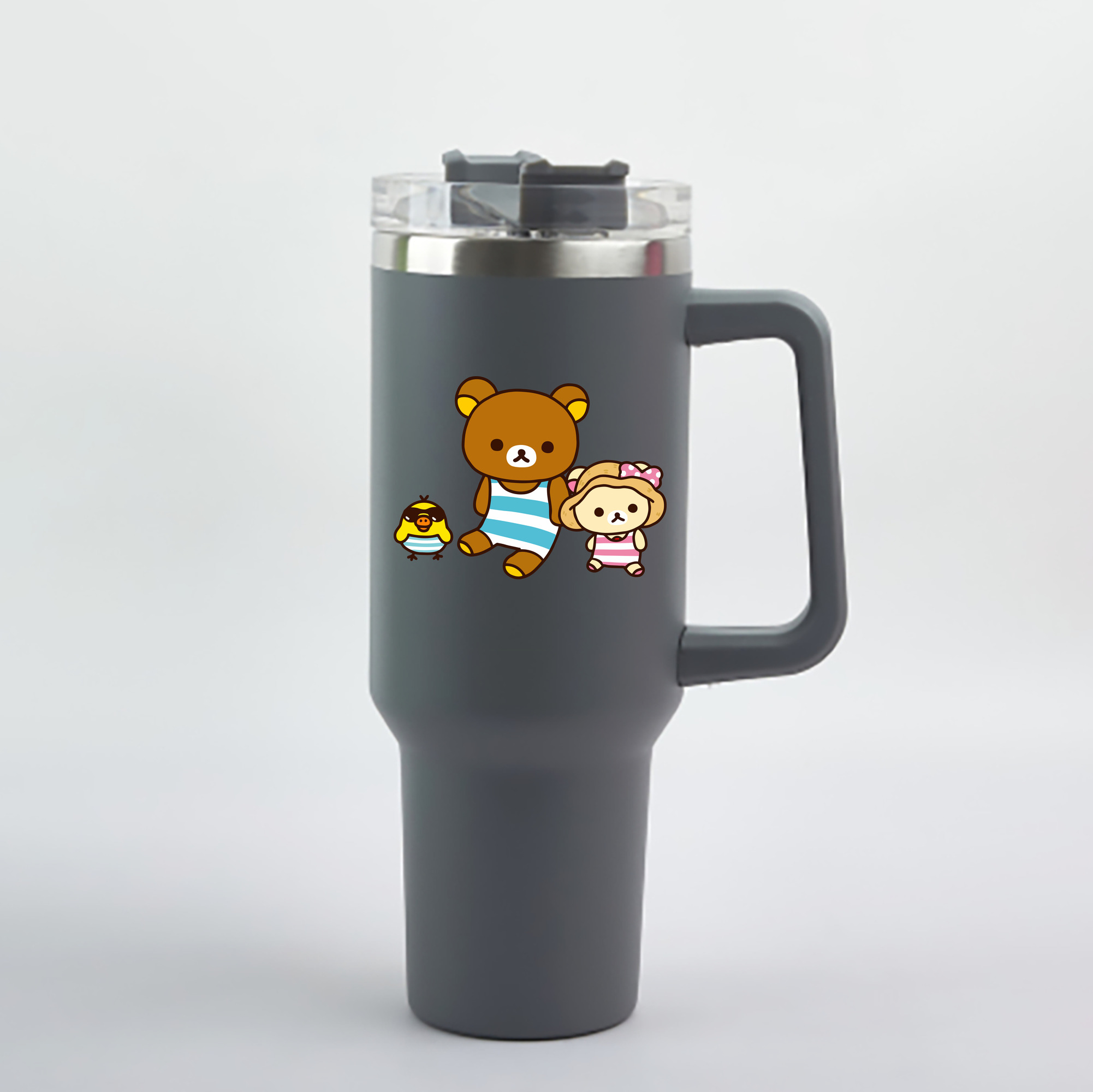 （画像用） リラックマ リラックマ キイロイトリ Rilakkuma Korilakkuma Kiiroitori 1200mL車用タンブラー - クリスタルステッカー（プラスチックストロー付き）