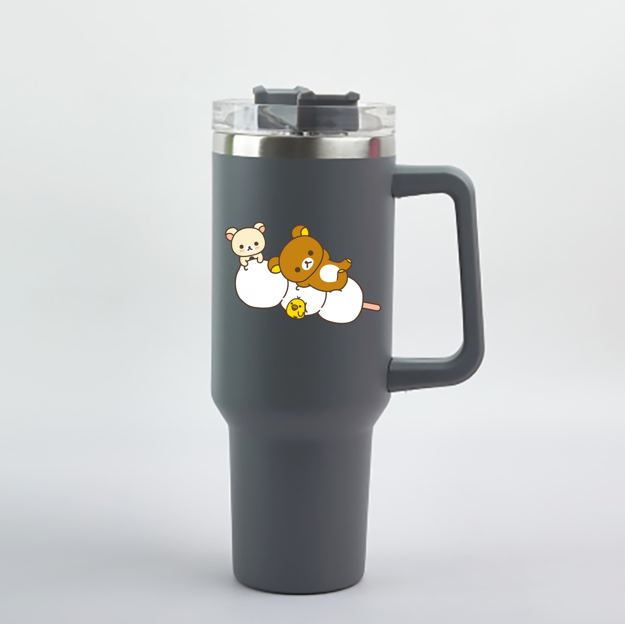 （画像用） リラックマ リラックマ キイロイトリ Rilakkuma Korilakkuma Kiiroitori 1200mL車用タンブラー - クリスタルステッカー（プラスチックストロー付き）
