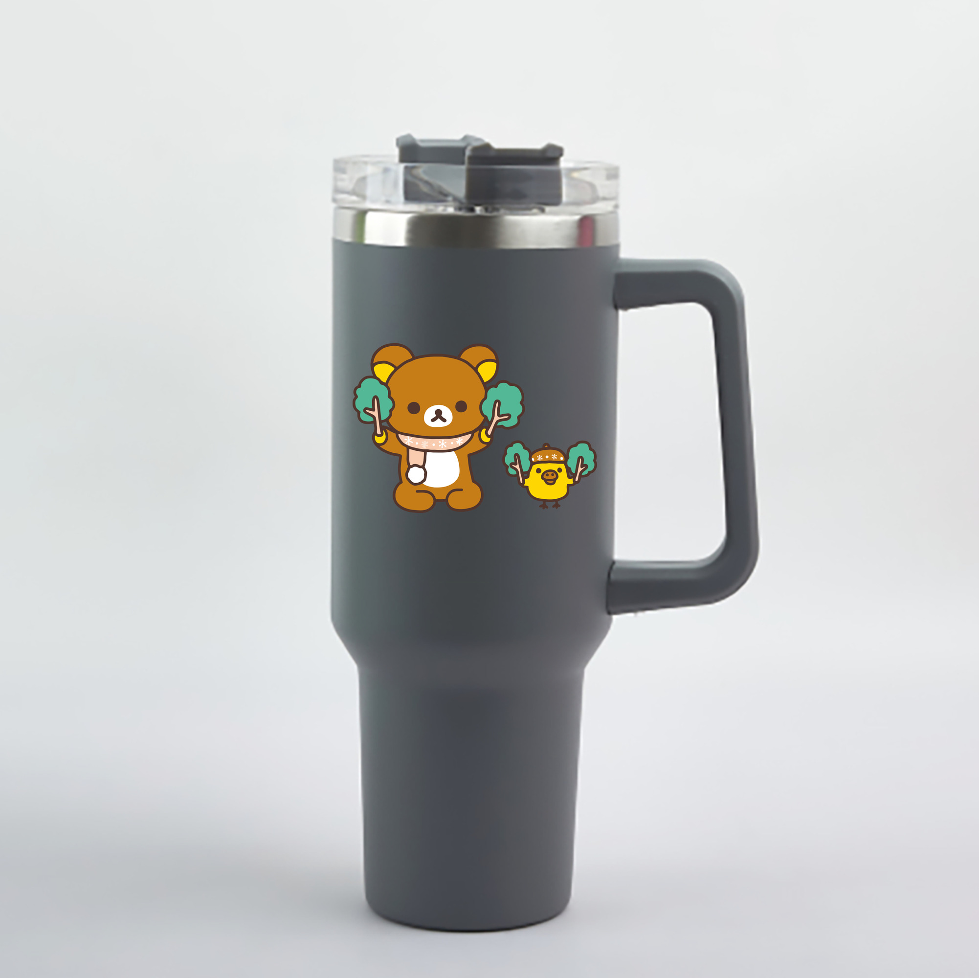 （画像用） リラックマ リラックマ キイロイトリ Rilakkuma Korilakkuma Kiiroitori 1200mL車用タンブラー - クリスタルステッカー（プラスチックストロー付き）